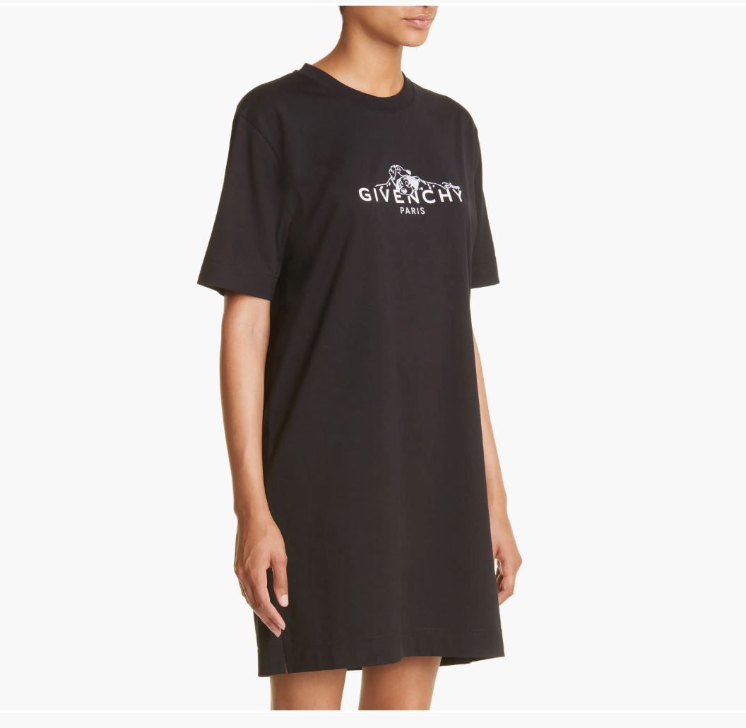 image of Disney x Givenchy Black 101 Dalmatians Embroidered Logo T-Shirt Dress, Women's (Size Large)