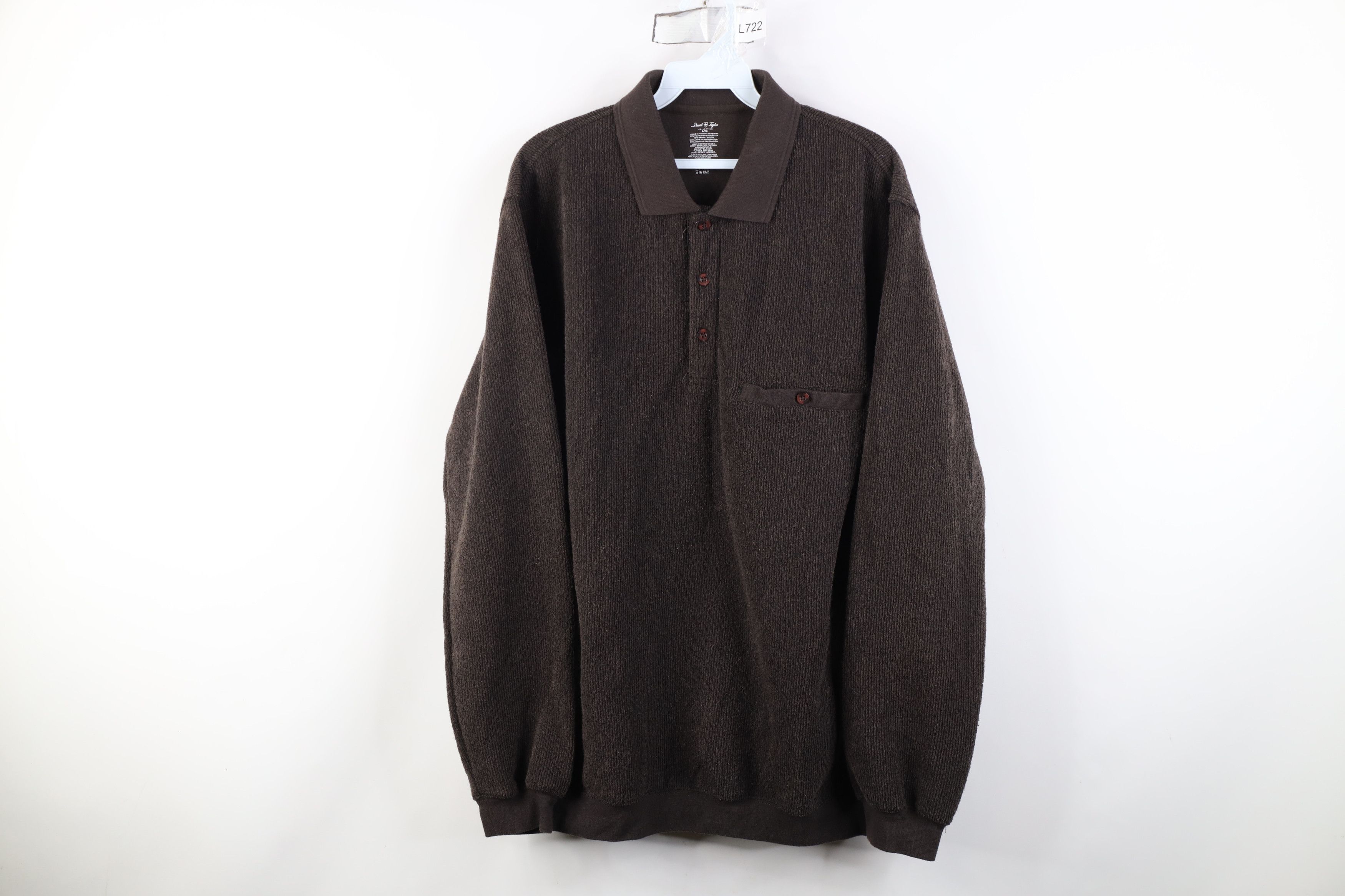 Vintage Vintage 90s Y2K Streetwear Fleece Collared Sweater Brown Size US L / EU 52-54 / 3 - 1 Thumbnail