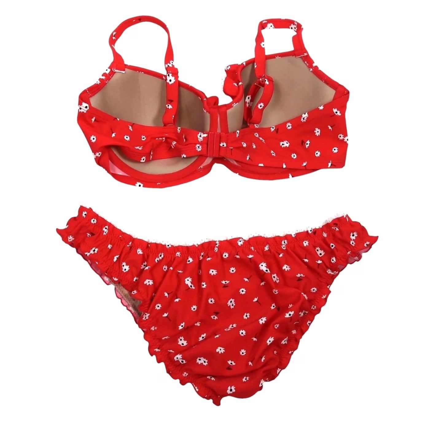Vintage Pour Moi Sunset Beach Bikini Swimsuit 38D Red and White Floral 2 Piece Women Belongs Ladies Bikini Top Underwire Frill Swimsuit Set L DCA Size ONE SIZE - 3 Thumbnail