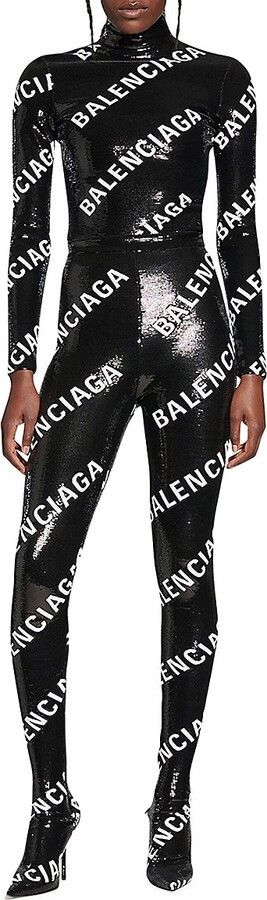 Balenciaga o1bcso1str1124 Allover Logo Embroidered Long Sleeve Top Size XS / US 0-2 / IT 36-38 - 2 Thumbnail