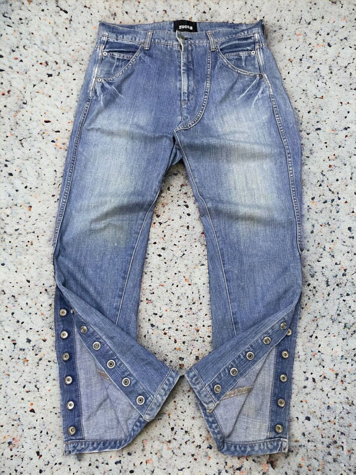 Final Home × Issey Miyake × Zucca Zucca By Issey Miyake Scuba Crotch Button Leg Wash Jeans Size US 31 - 1 Thumbnail