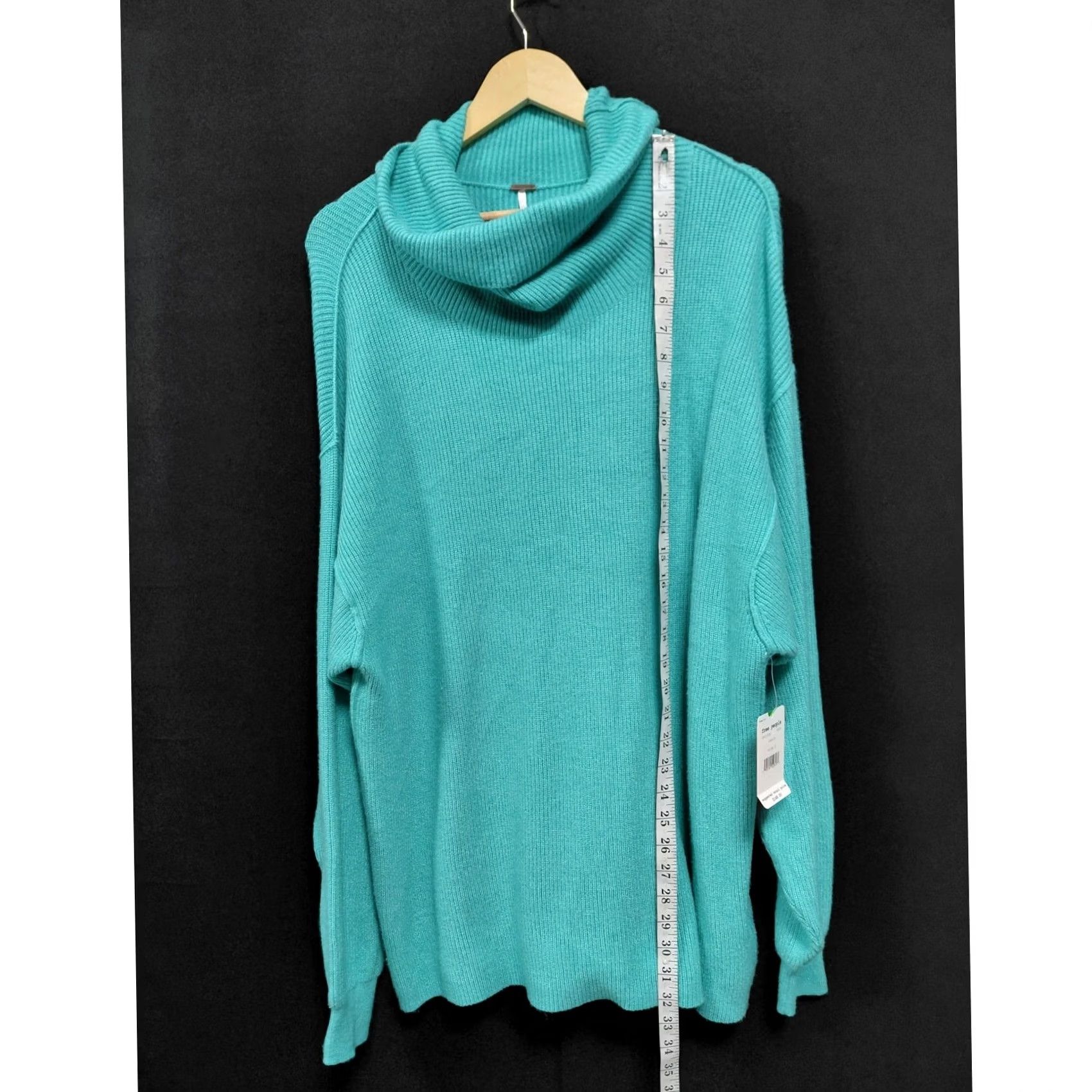 Free People Free People Knit Cowl Neck Sweater Solid Turquoise Long Sleeve Women Size S Size S / US 4 / IT 40 - 7 Thumbnail