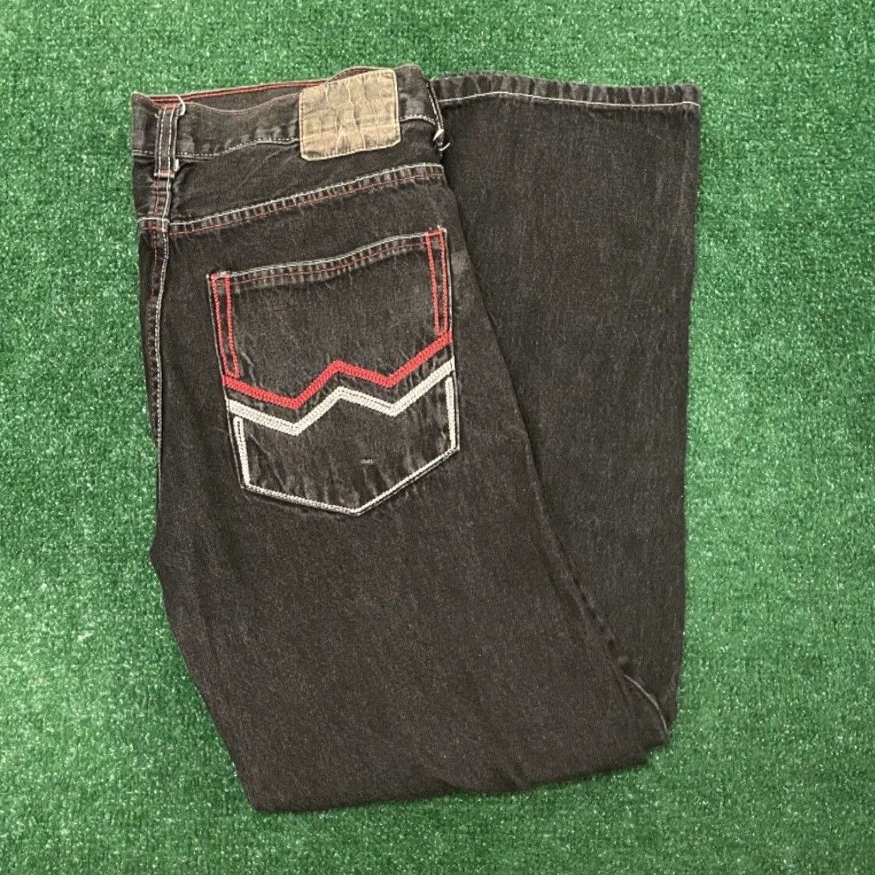 Vintage VINTAGE Carked Jeans Baggy Skater Grunge Jeans VTG Mens 34 34x30 Black Red Wide-Leg Size US 34 / EU 50 - 5 Thumbnail