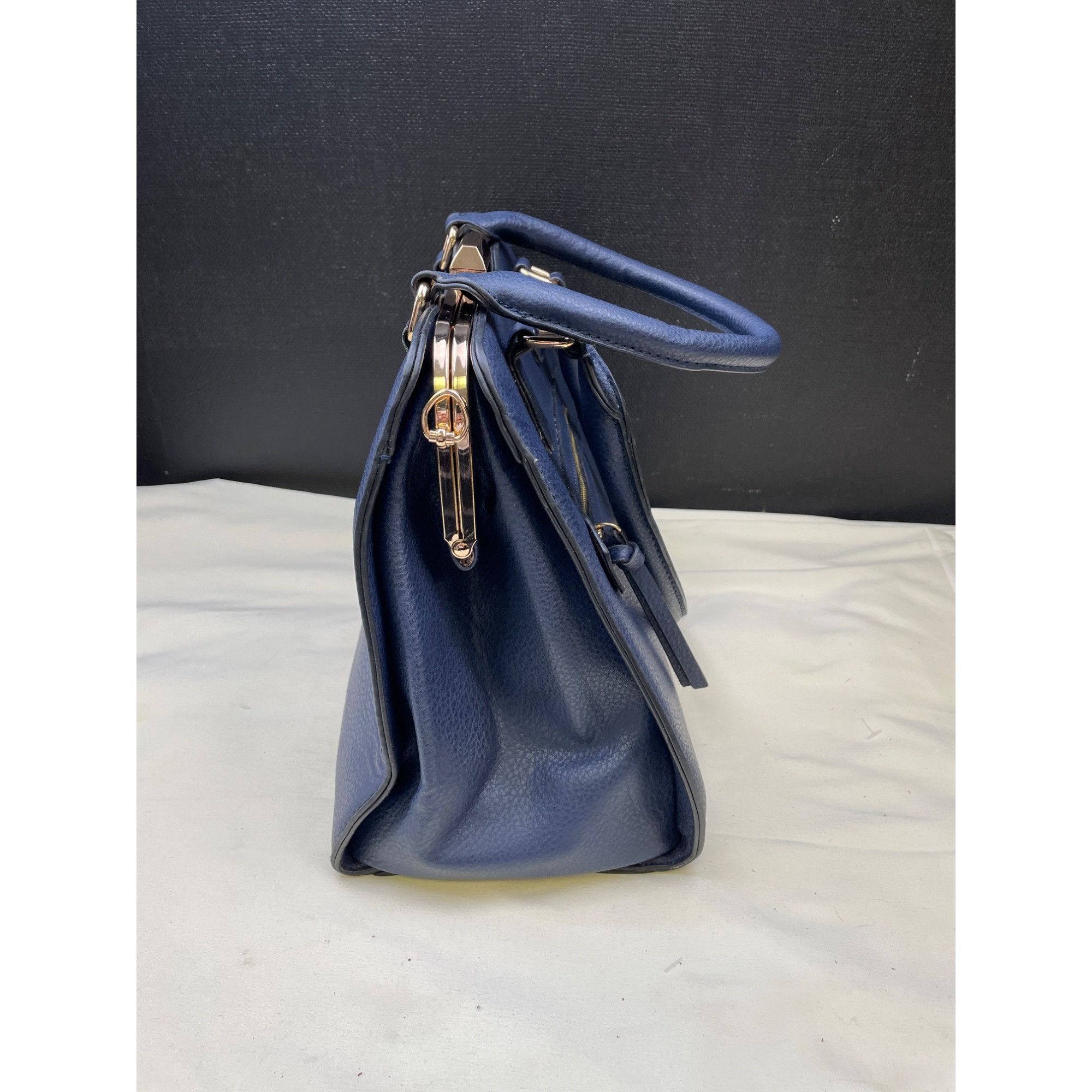 Other Womens Navy Blue with Gold Accents Handle Bag Satchel Should Size ONE SIZE - 4 Thumbnail