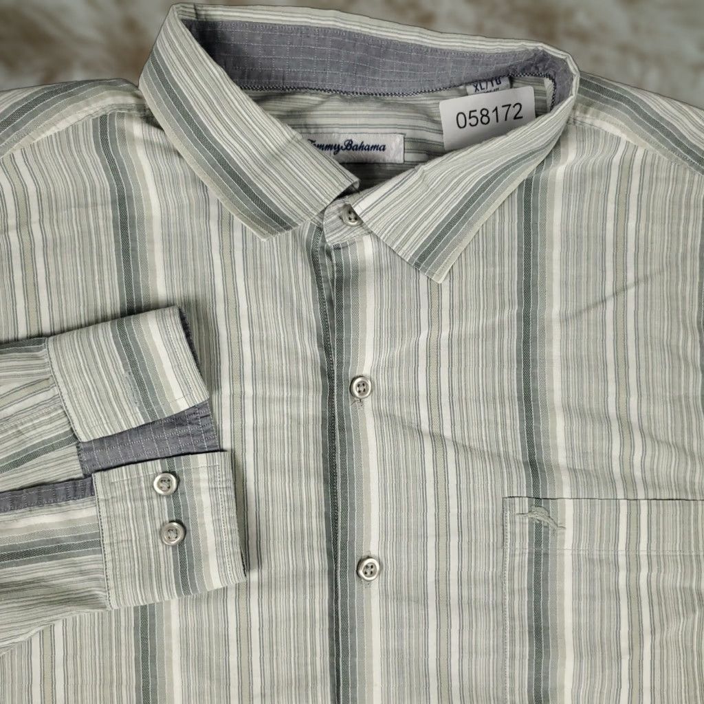 Tommy Bahama Tommy Bahama Shirt Mens XL Green Striped Button-Up Long Sleeve Cotton Size US XL / EU 56 / 4 - 1 Thumbnail