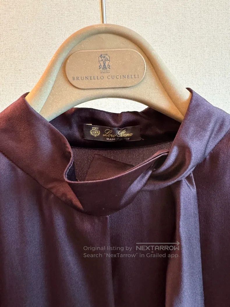Loro Piana Loro Piana Dark purple satin silk top with a flowing ribbo Size M / US 6-8 / IT 42-44 - 3 Thumbnail