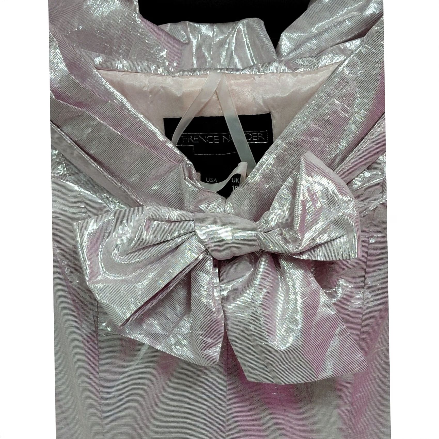 Vintage NWT TERENCE NOLDER Metallic Bow Dress Silver Solid Women Size 8 Tank Dress Sleeveless Midi Formal Party Wedding Bow Accent Size M / US 6-8 / IT 42-44 - 3 Thumbnail