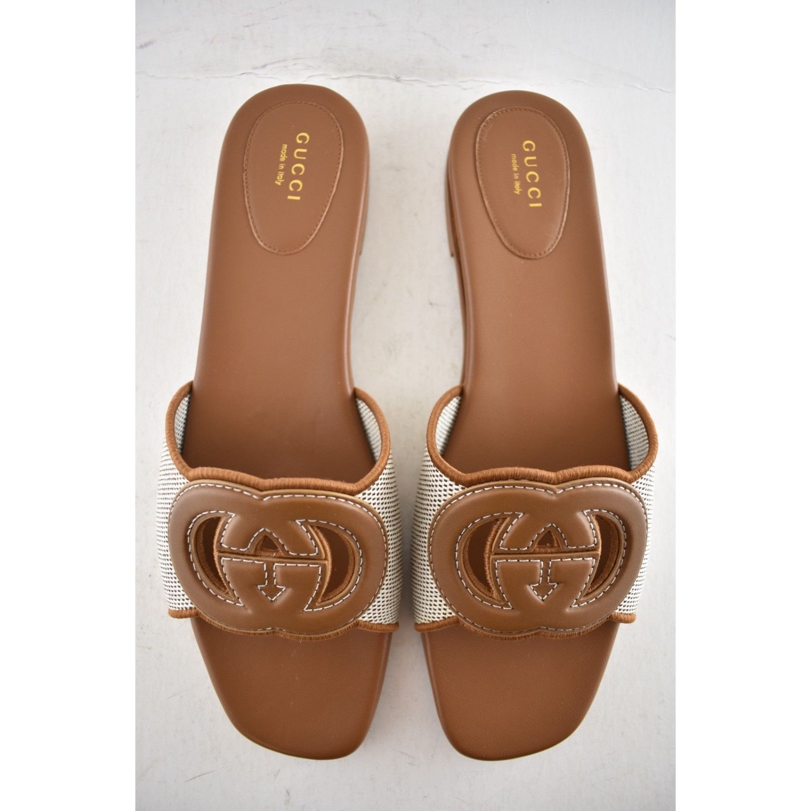 Gucci Gucci GG Interlocking Brown Leather Canvas Mule Sandal 42 Size US 12 / IT 42 - 14 Thumbnail