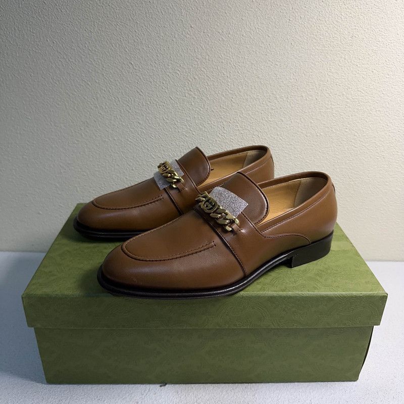 Gucci Gucci Brown Leather Interlocking Loafers for Men - Size US 7 / EU 40 - 1 Thumbnail