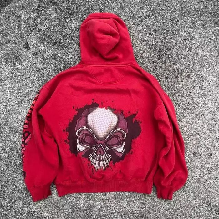 Vintage retro skull gothic print red hoodie | Grailed