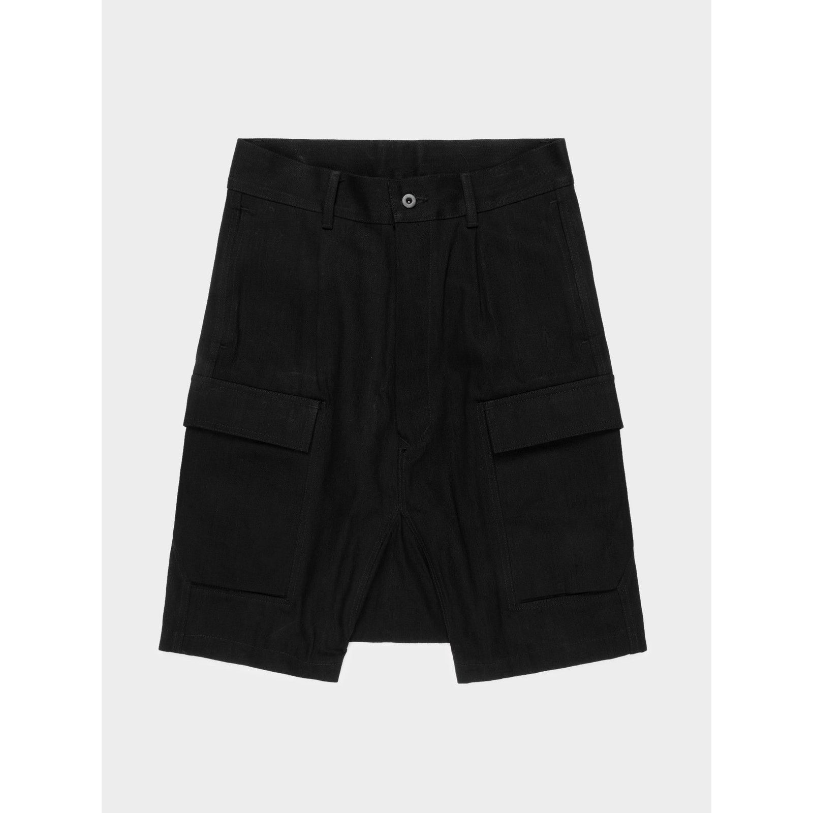 image of Rick Owens Raw Denim Cargo Pod Shorts in Black, Men's (Size 29)