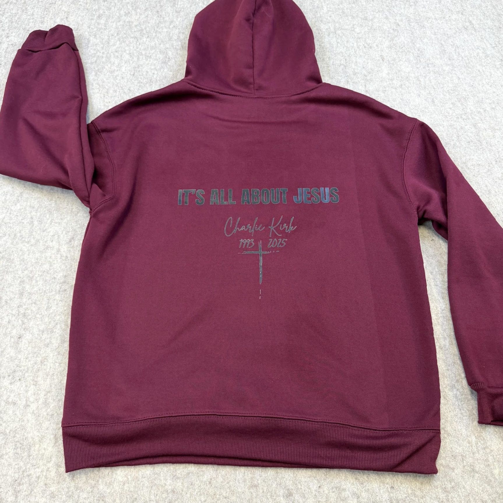 Vintage Charlie Kirk Eagle Hoodie Mens L Maroon Its All About Jesus Christian Shirt Hoodie Graphic Print Pullover Size US L / EU 52-54 / 3 - 6 Thumbnail