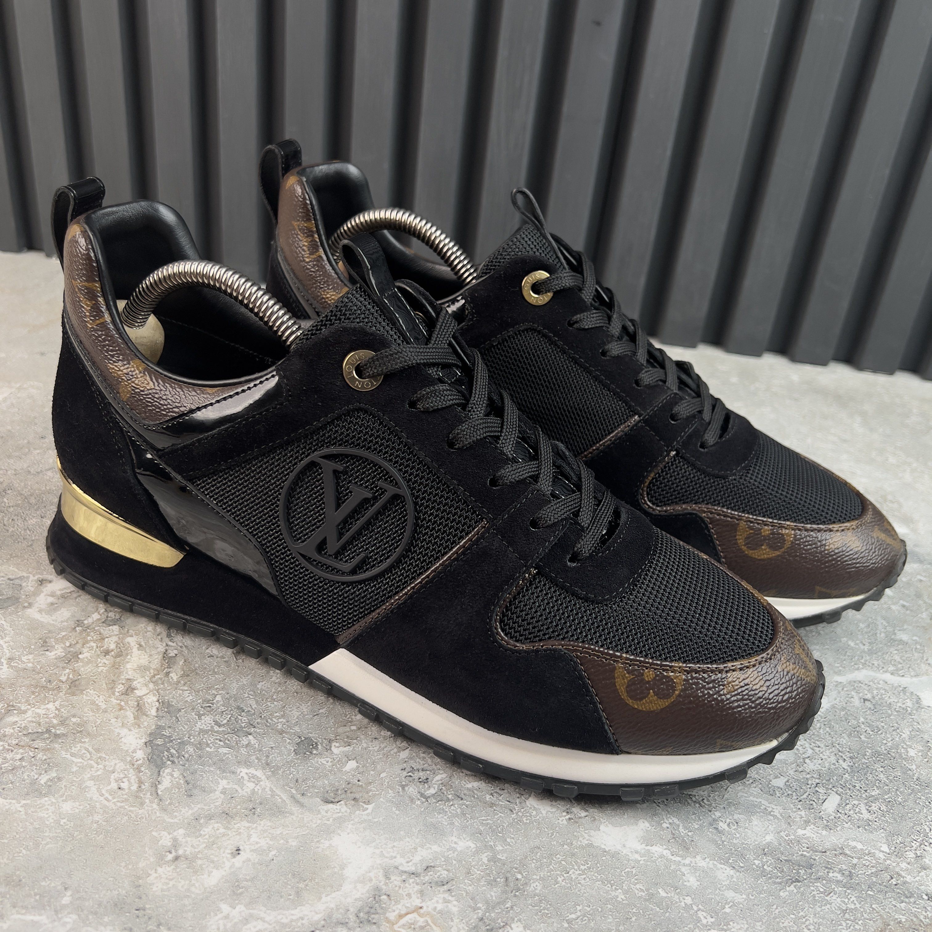 Louis Vuitton Run Away Logo Sneakers Monogram Canvas Black Mesh Suede Size US 7 / EU 40 - 4 Thumbnail