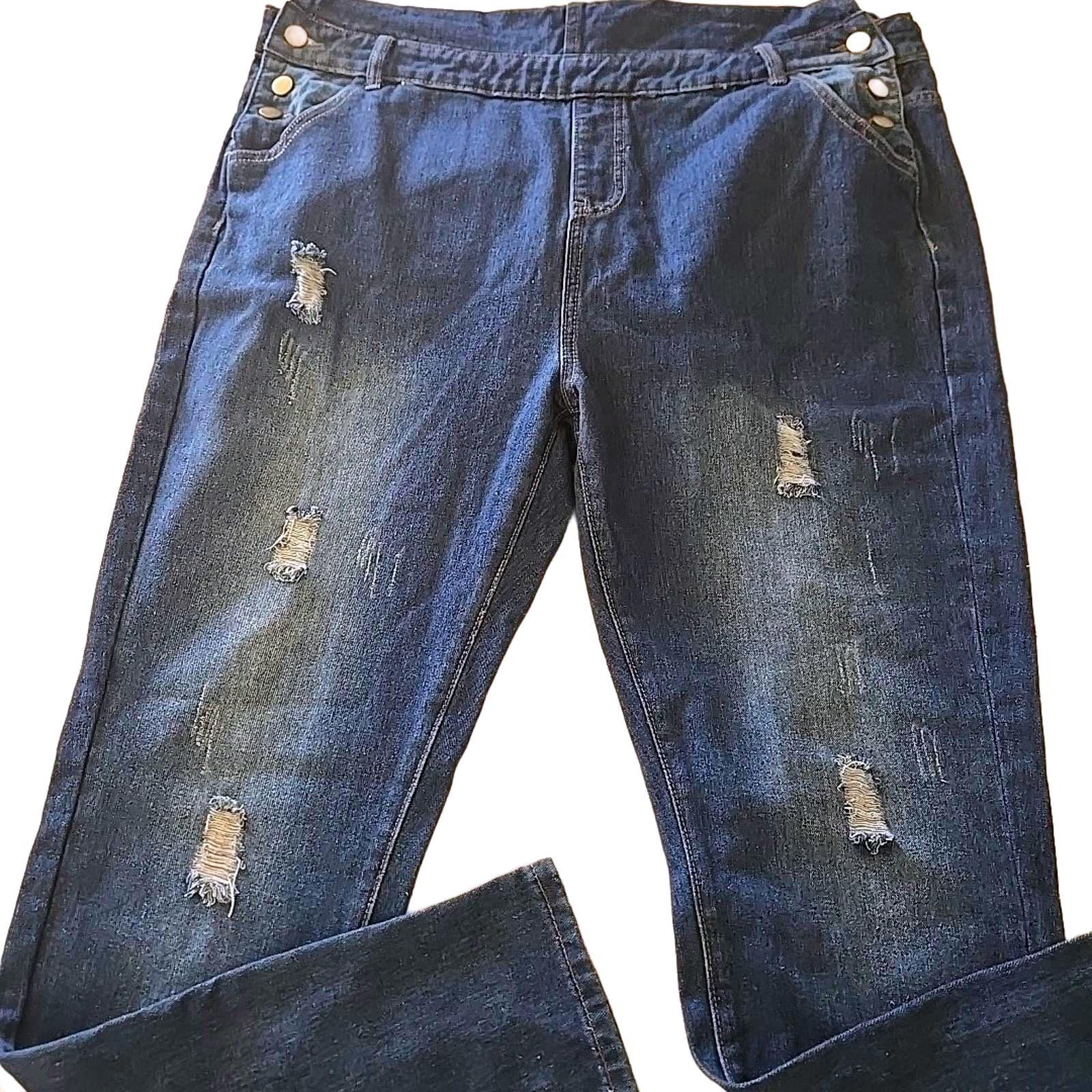 The Unbranded Brand JEANS Denim Overalls Women's Size XL Medium Wash Distressed Size 40" / US 18 - 4 Thumbnail