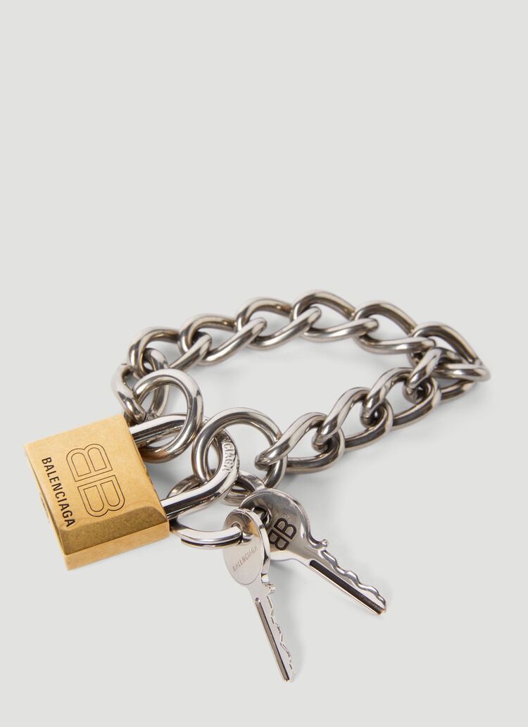 Balenciaga Silver Link Lock Keys Chain Bracelet Size ONE SIZE - 1 Thumbnail