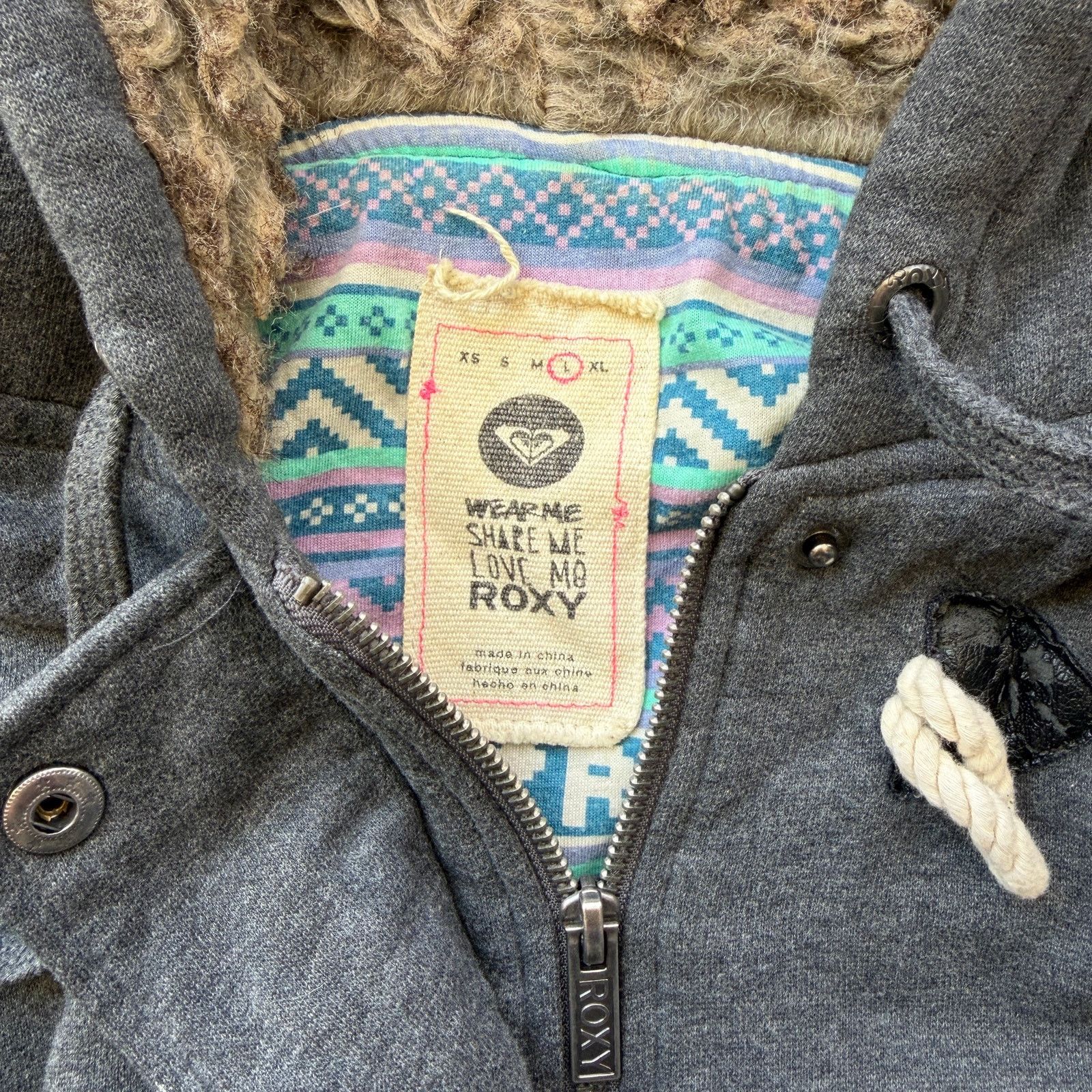 Other Y2K Roxy Sherpa Lined Toggle Hoodie Surf Skater Jacket Size L / US 10 / IT 46 - 3 Thumbnail