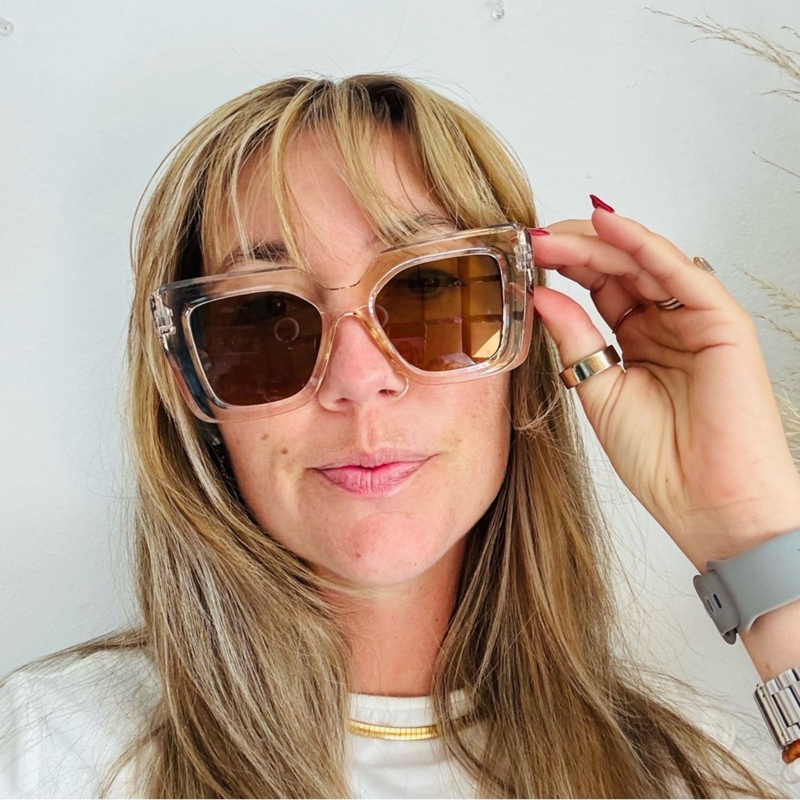 Nordstrom NEW NORDSTROM Clear Brown $78 Oversized Plastic Sunglasses Size ONE SIZE - 15 Thumbnail