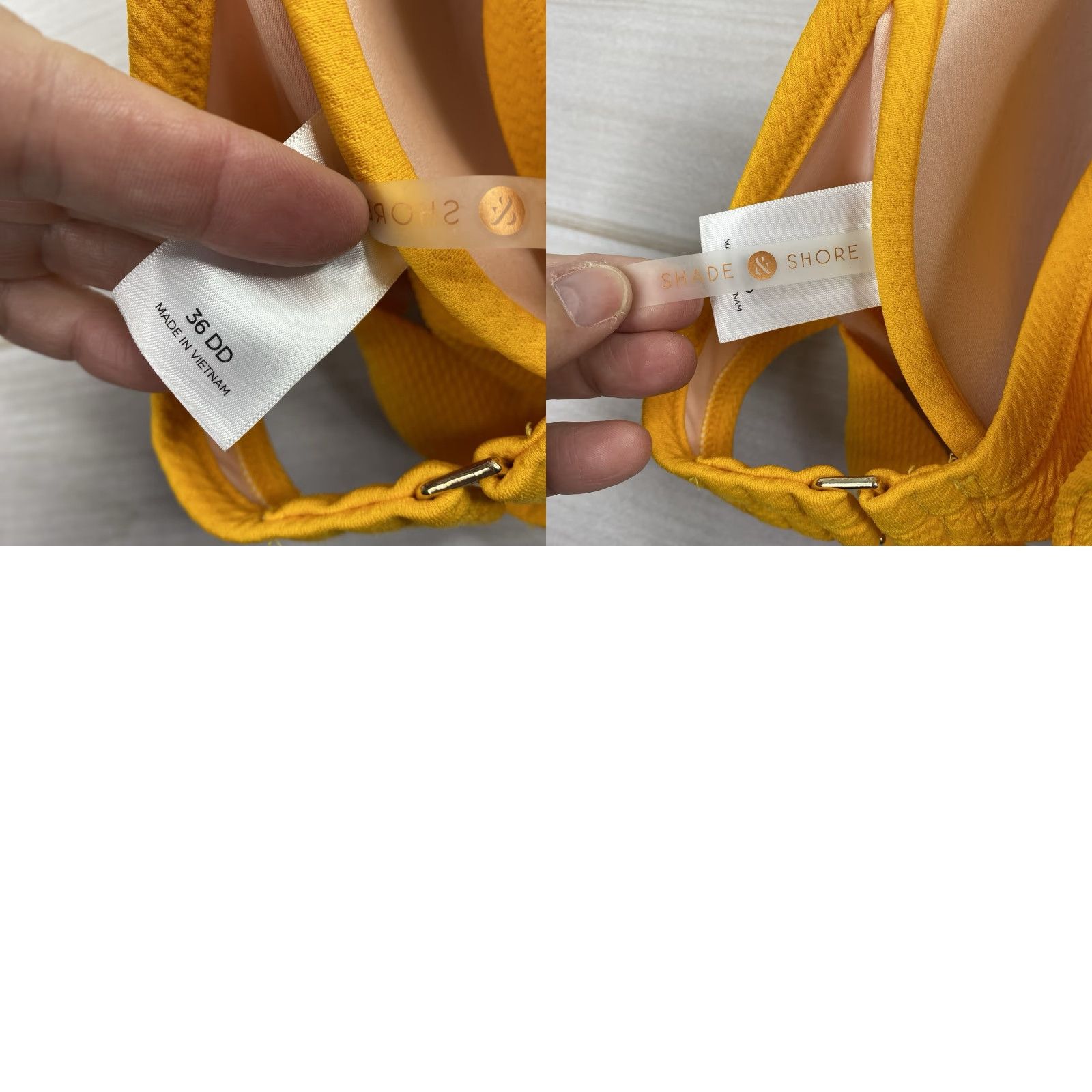 Vintage Shade & Shore Bikini Top 36DD Gold Twist Back Closure Double Hook Straps Lined Swim Beach Womens DD Size XS / US 0-2 / IT 36-38 - 8 Thumbnail