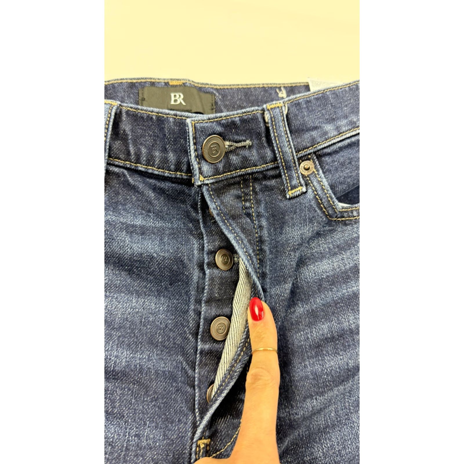 Banana Republic Banana Republic Jeans Womens 29 Blue Dark Wash Button Fly Straight Leg Raw Hem Distressed Pockets 99% Cotton Spandex Size 29" - 2 Thumbnail