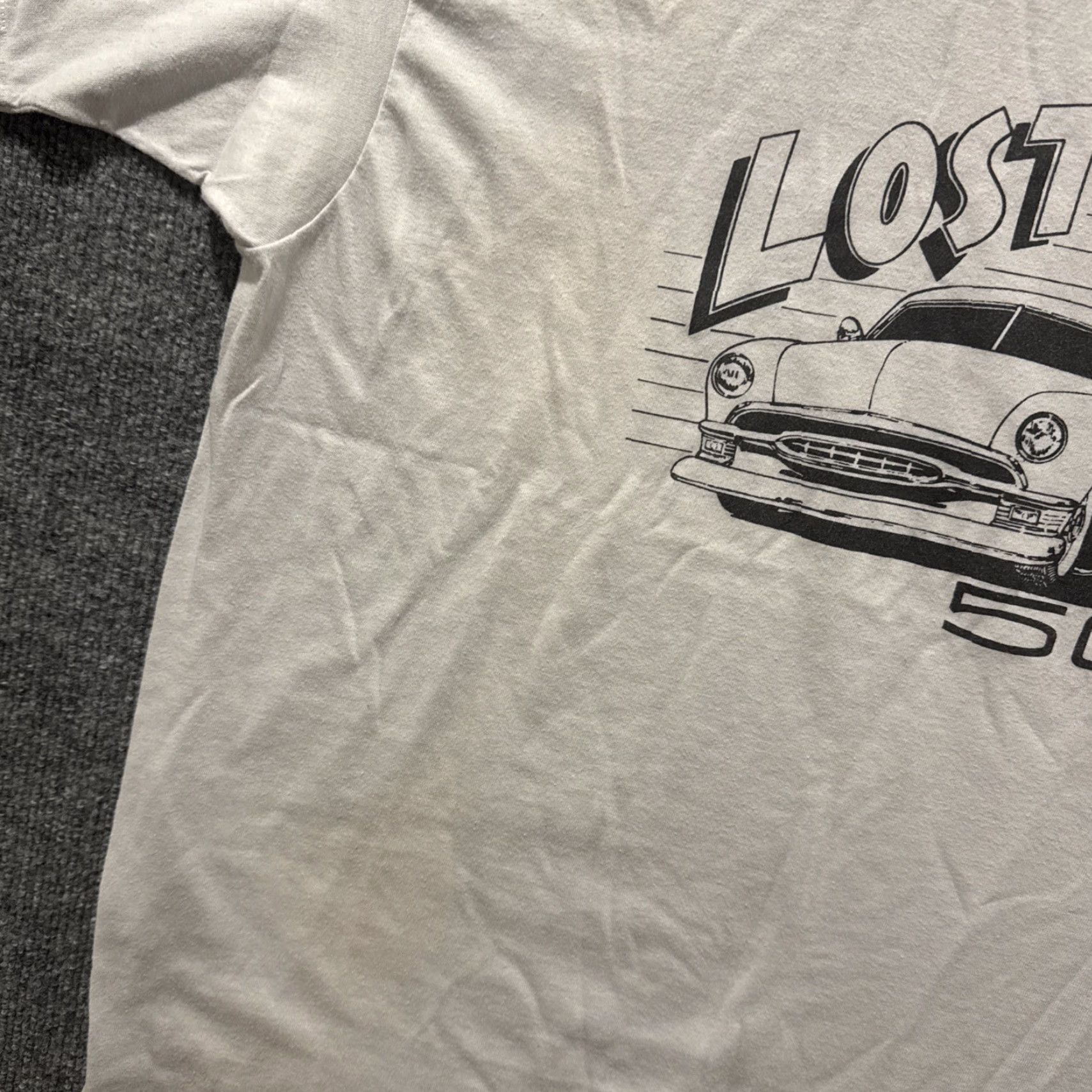 Hanes VINTAGE 80s LOST IN THE 50s Car Enthusiast Gray Short Sleeve T-Shirt STAINED Hanes XL Mens Size US XL / EU 56 / 4 - 3 Thumbnail