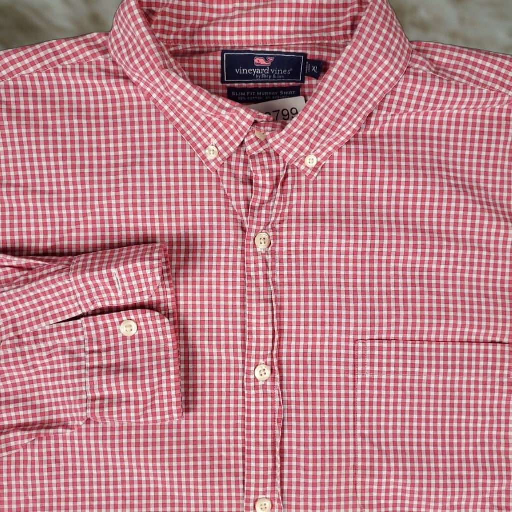 Vineyard Vines Vineyard Vines Shirt Mens XL Pink Plaid Slim Fit Button Up Long Sleeve Size US XL / EU 56 / 4 - 1 Thumbnail