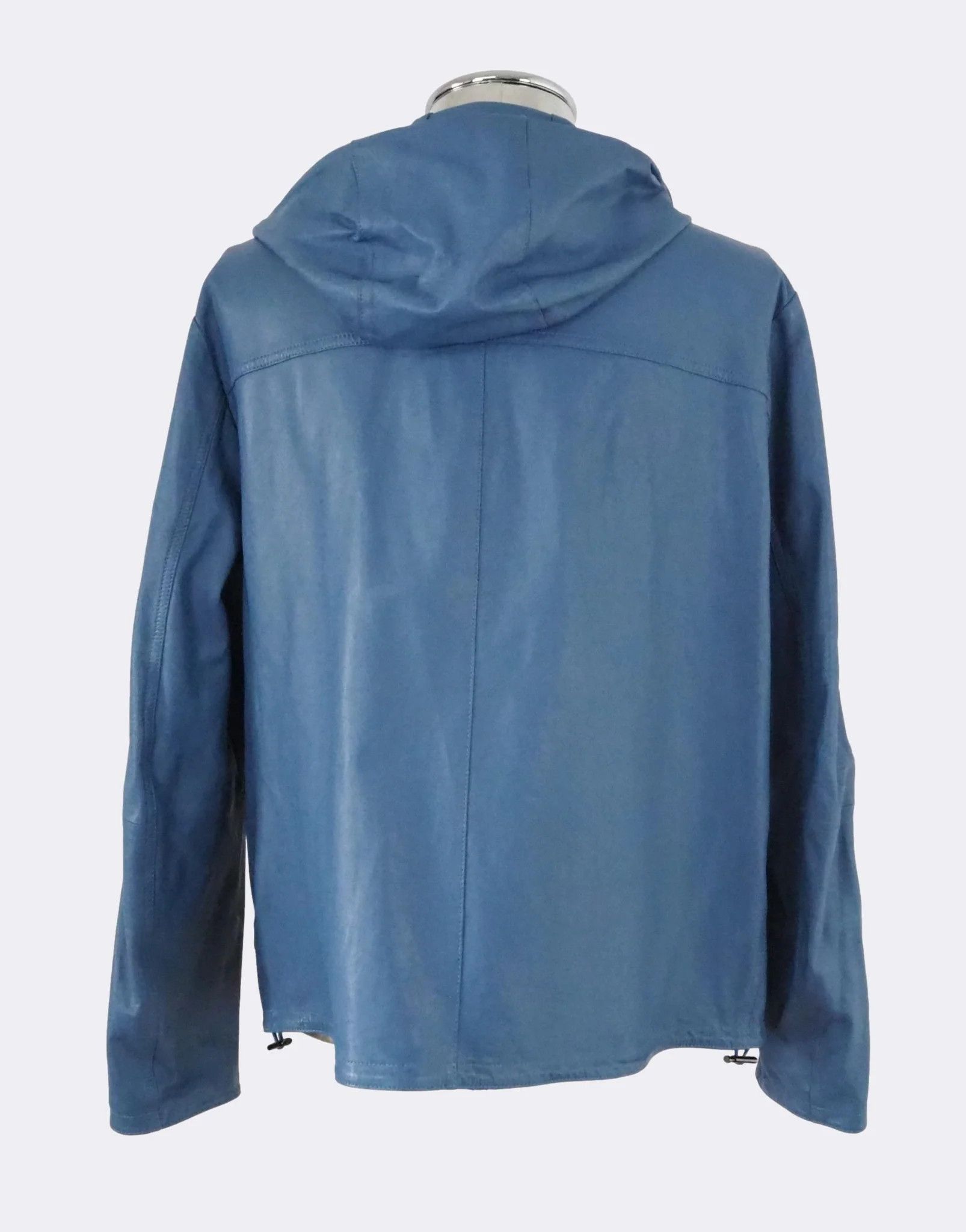 Emporio Armani Light Blue Hooded Zip-Front Leather Jacket $1175 Size US L / EU 52-54 / 3 - 2 Thumbnail