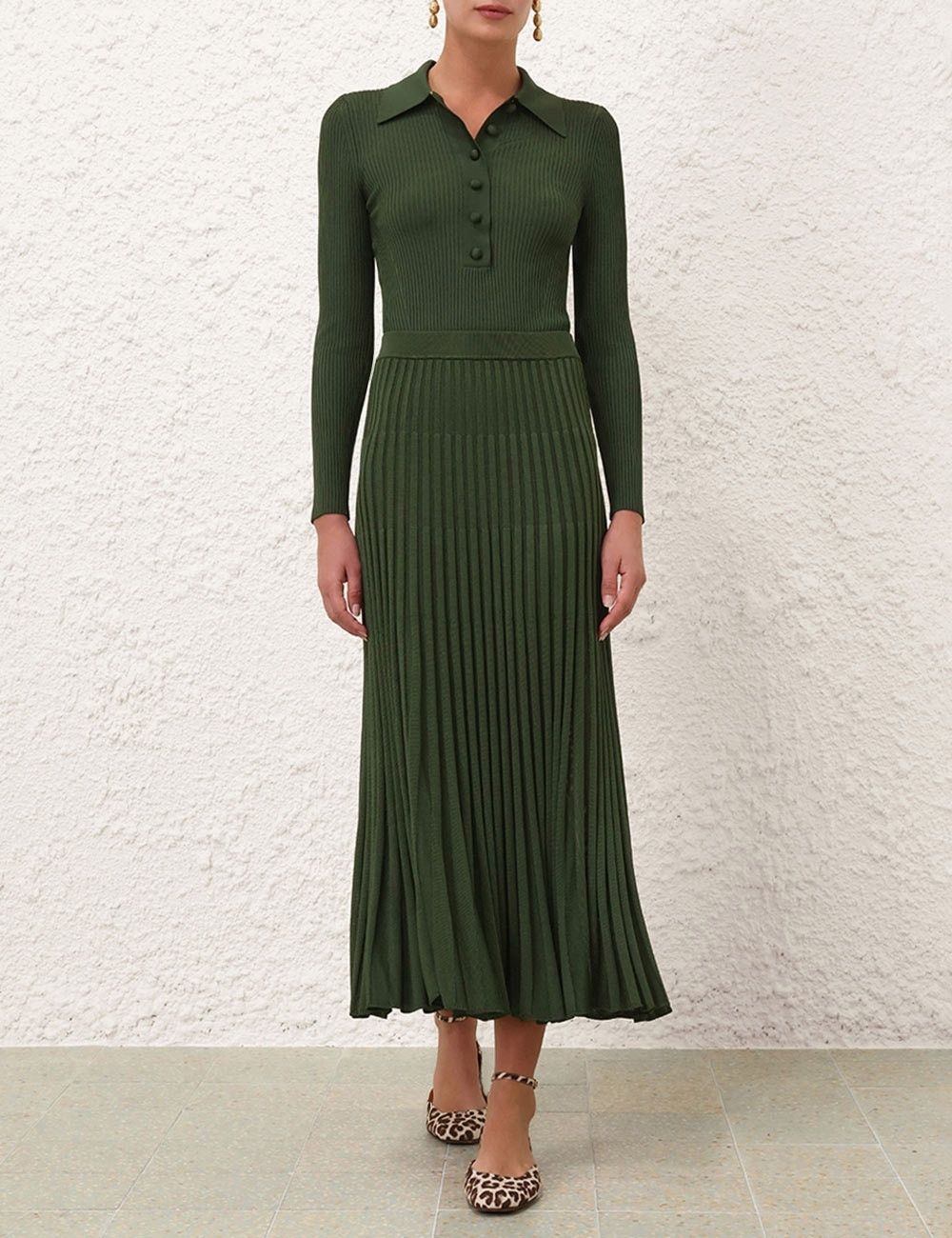 Zimmermann oc11z0825 Pleated Midi Skirt in Forest Green Size 34" / US 12 / IT 48 - 2 Thumbnail