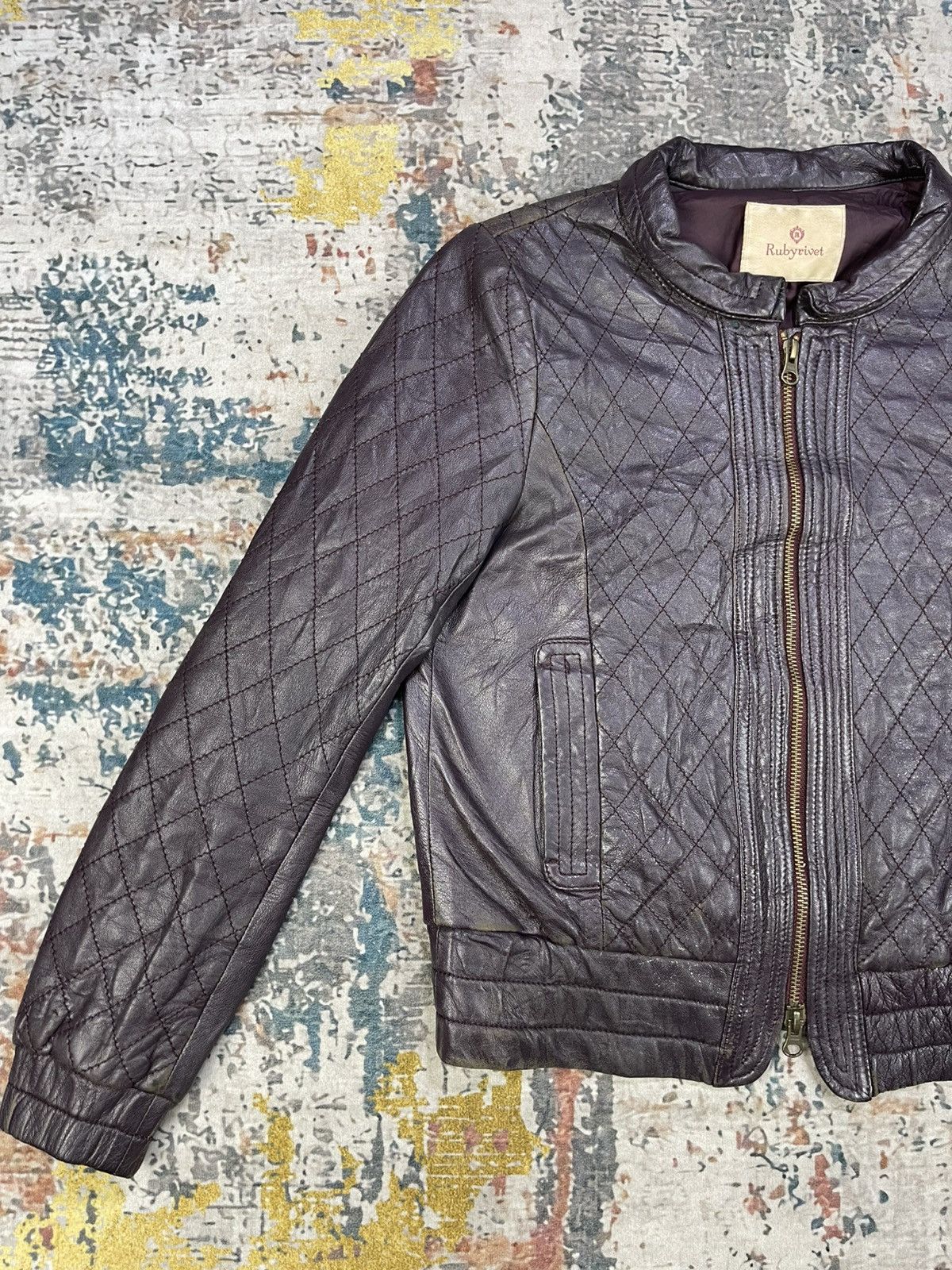 Japanese Brand Rubyrivet Quilted Sheepskin Leather Jacket Size XS / US 0-2 / IT 36-38 - 3 Thumbnail