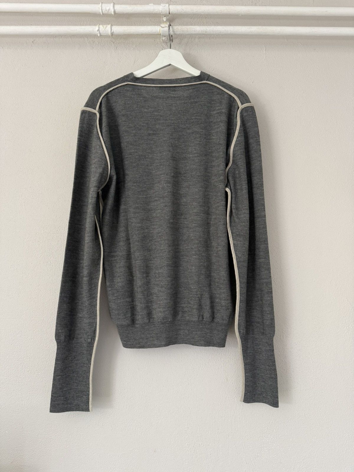 Dior Grey V-Neck Wool Sweater with Contrast Piping Size US XL / EU 56 / 4 - 5 Thumbnail