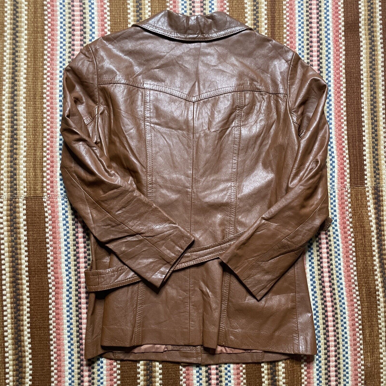 Japanese Brand × Vintage Vtg 70s Montgomery Ward Tannery Leather Belted Trench Coat Size M / US 6-8 / IT 42-44 - 5 Thumbnail