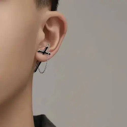 VIBE Men's cross earrings with chain Size ONE SIZE - 1 Thumbnail