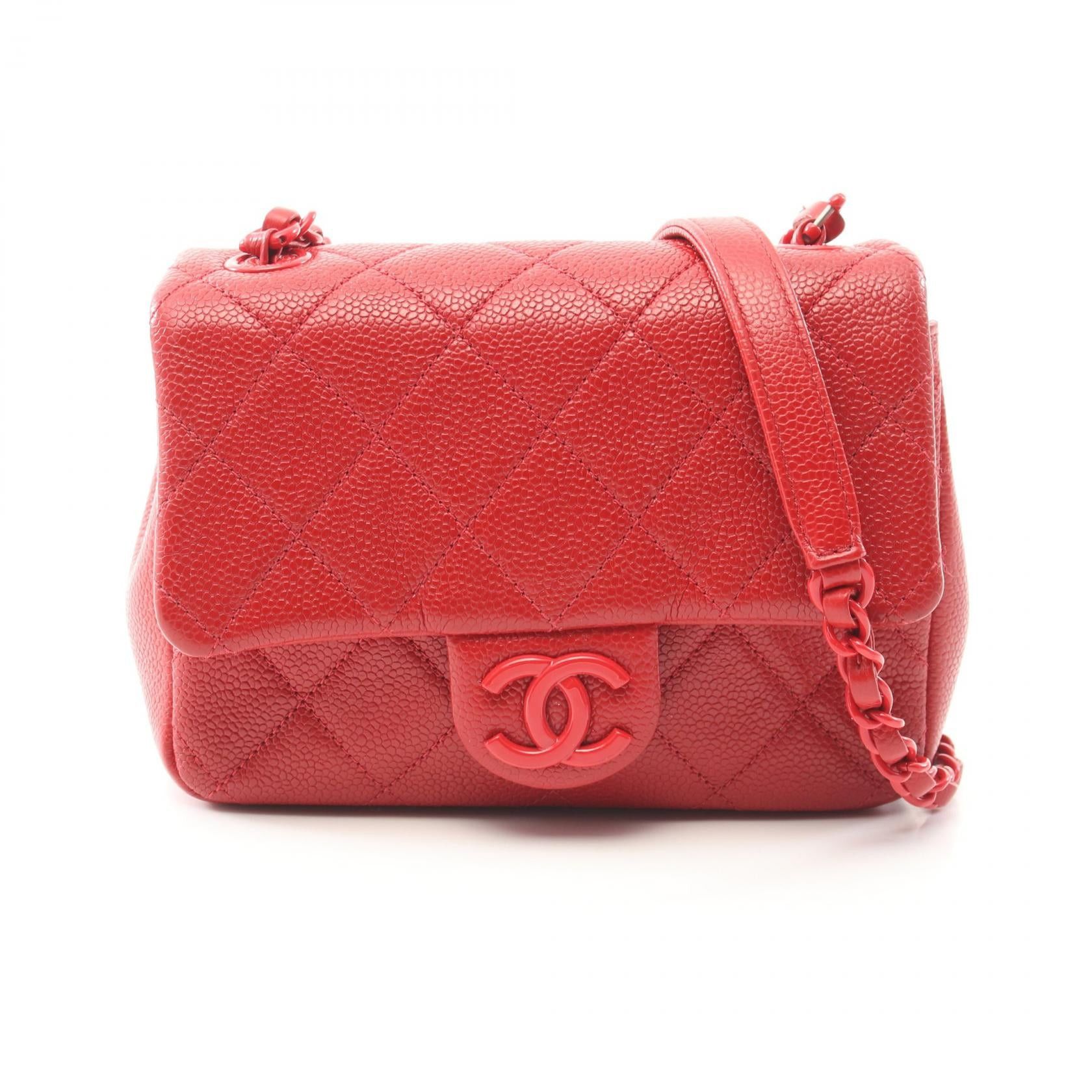 Chanel Matelasse Chain Shoulder Bag Caviar Skin Red Hardware