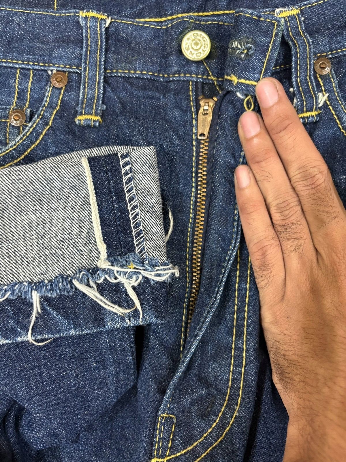 Japanese Brand Vintage Bigstone Baggy Raw Denim Selvedge Jeans Size US 33 - 4 Thumbnail