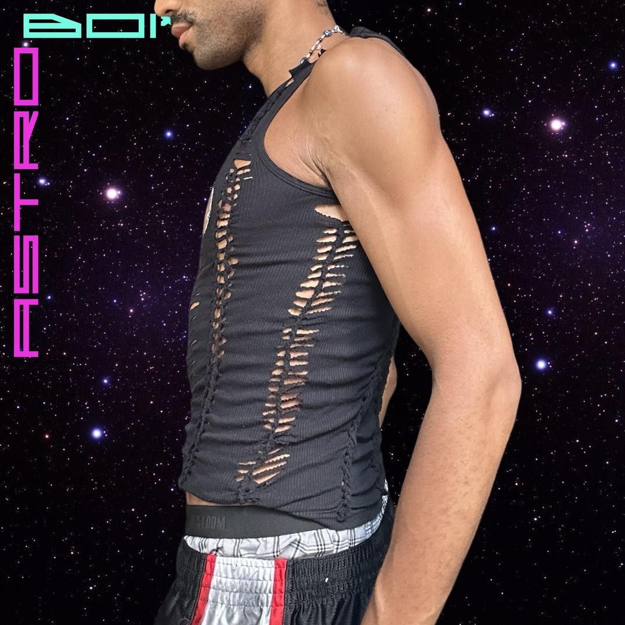 Gildan ASTROBOI* 'Orbit' Black Braided Cut Out Ribbed Tank - Medium Size US M / EU 48-50 / 2 - 4 Thumbnail