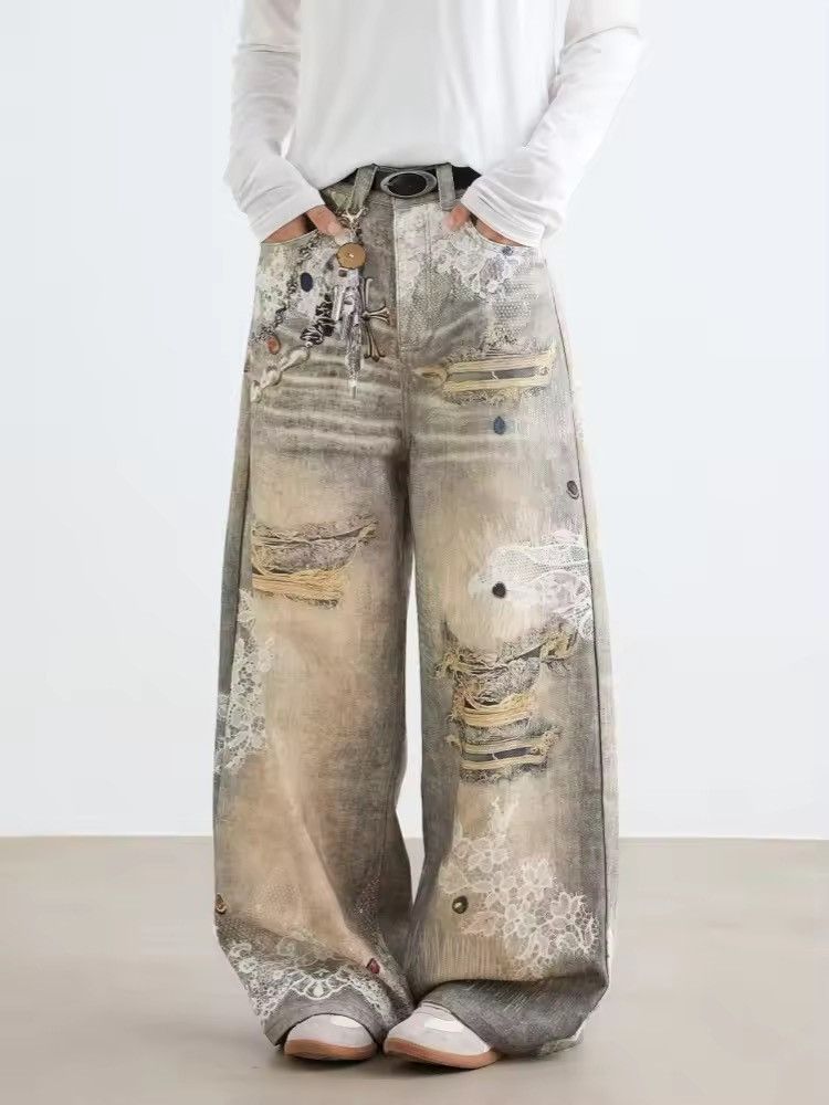 Japanese Brand Vintage-Inspired Print Wide-Legged Jeans Size US 30 / EU 46 - 5 Thumbnail