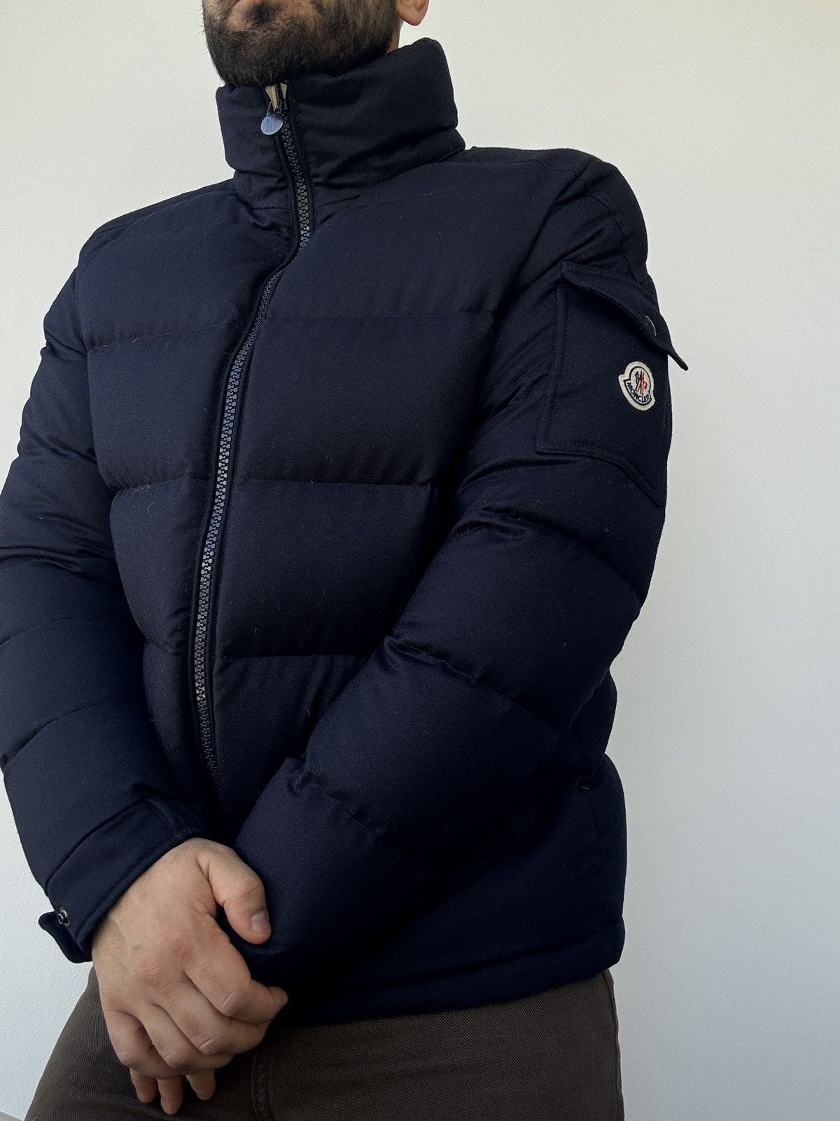 Moncler Montgenevre Hooded Wool Flannel Short Down Jacket Navy Size US XL / EU 56 / 4 - 1 Thumbnail