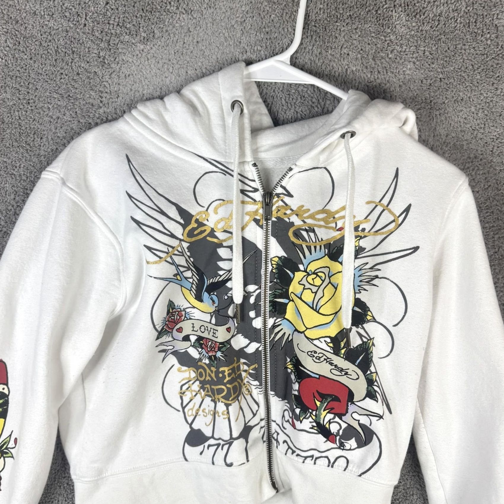 Ed Hardy Ed Hardy Hoodie Womens L White Full Zip Cropped Tattoo Eagle Graphic Fleece Size L / US 10 / IT 46 - 4 Thumbnail
