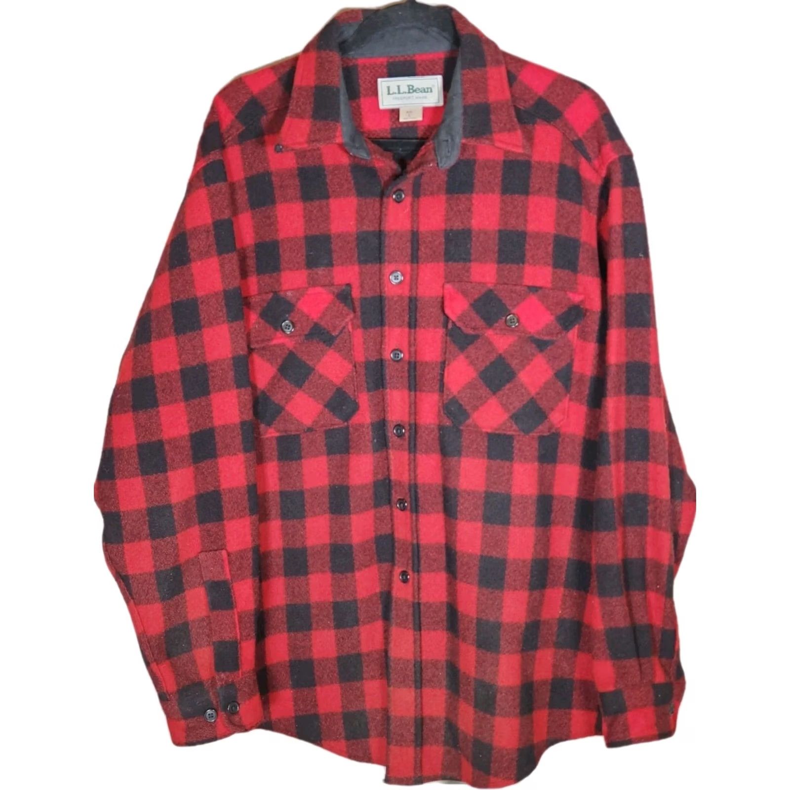Vintage VINTAGE L.L.Bean Red Black Buffalo Check Wool Button-Down Flannel Shirt USA Men's L Size US XL / EU 56 / 4 - 2 Thumbnail