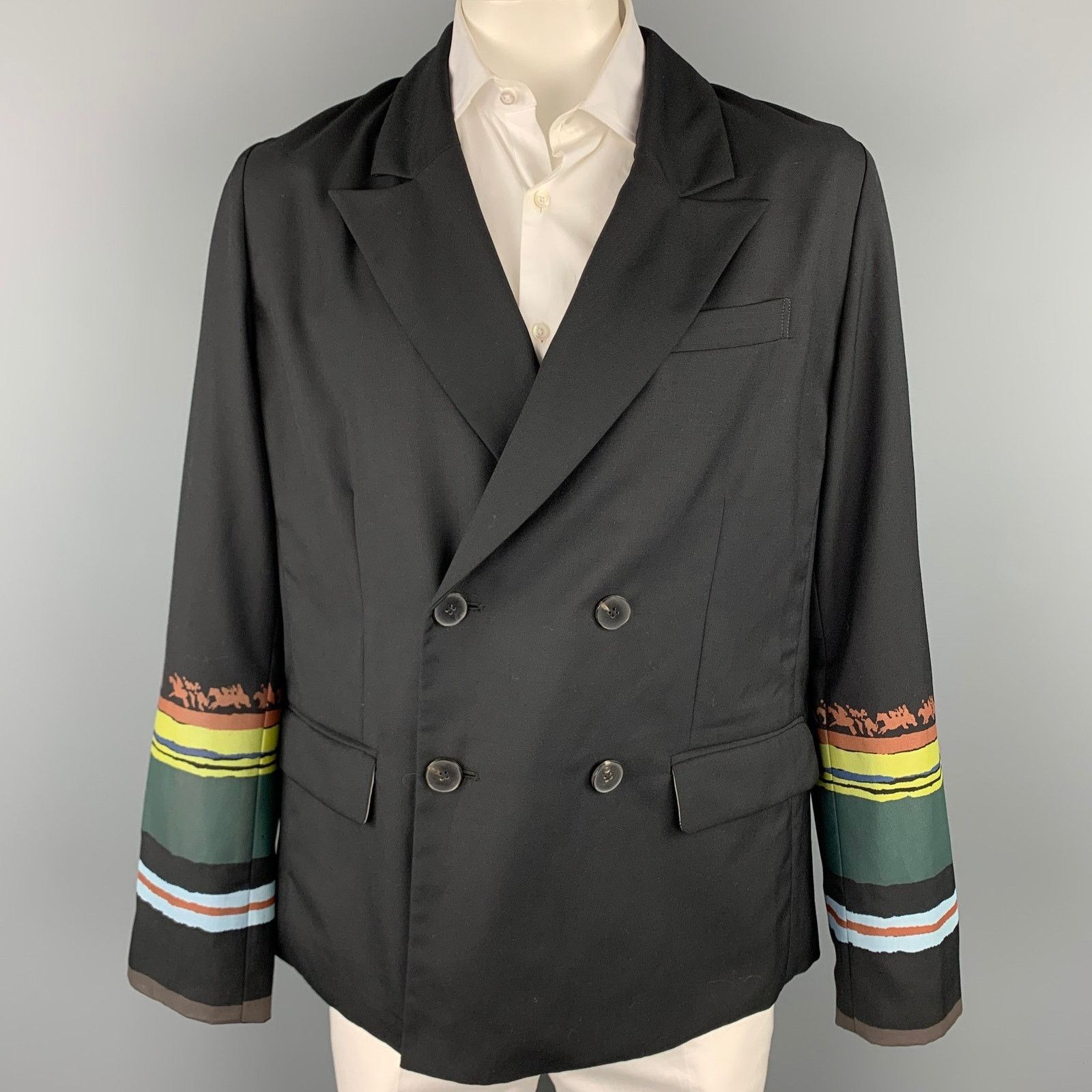 Linder 40 Black Wool / Polyester Peak Lapel Double Breasted Jacket Size US L / EU 52-54 / 3 - 1 Thumbnail