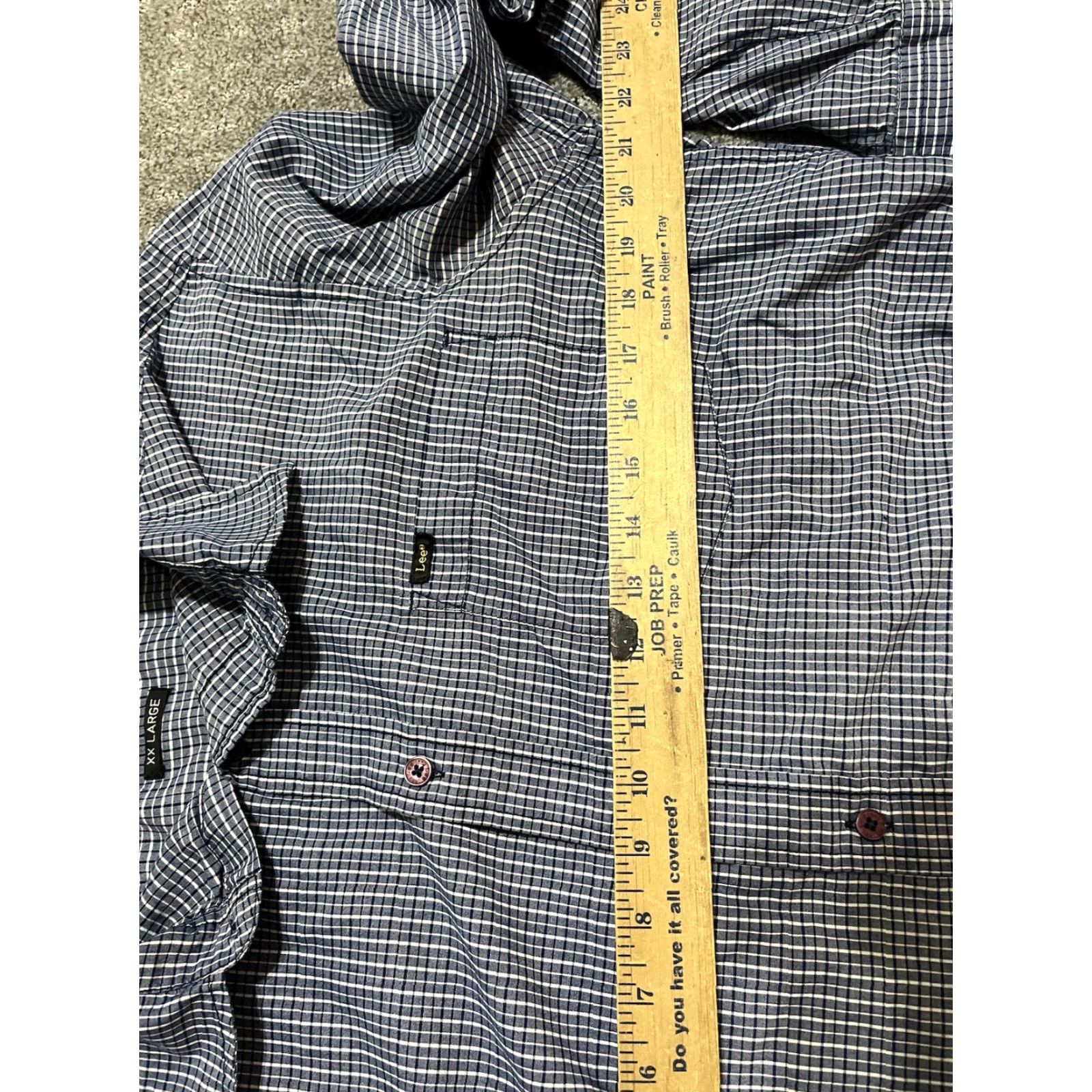 Lee VINTAGE Lee Mens Shirt Western Button-Up Tops Sawtooth Front Pocket Plaid Blue Cotton Twill 2XL Size US XXL / EU 58 / 5 - 5 Thumbnail