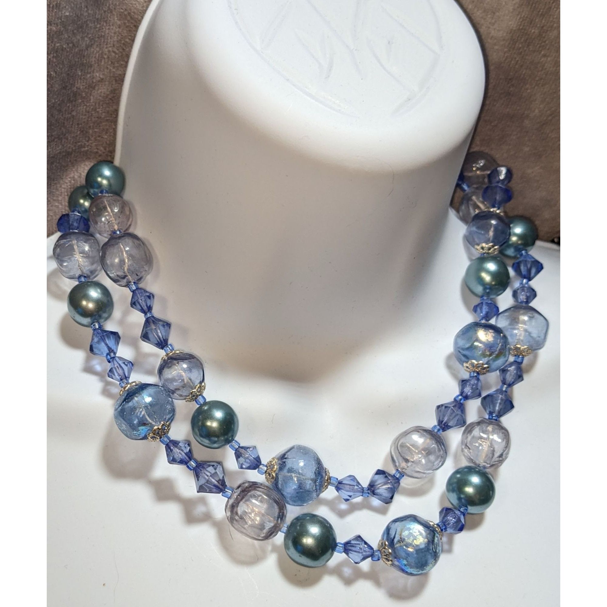 Other Vintage Whimsical Multi-Strand Blue & Clear Bead Necklace Size ONE SIZE - 1 Thumbnail
