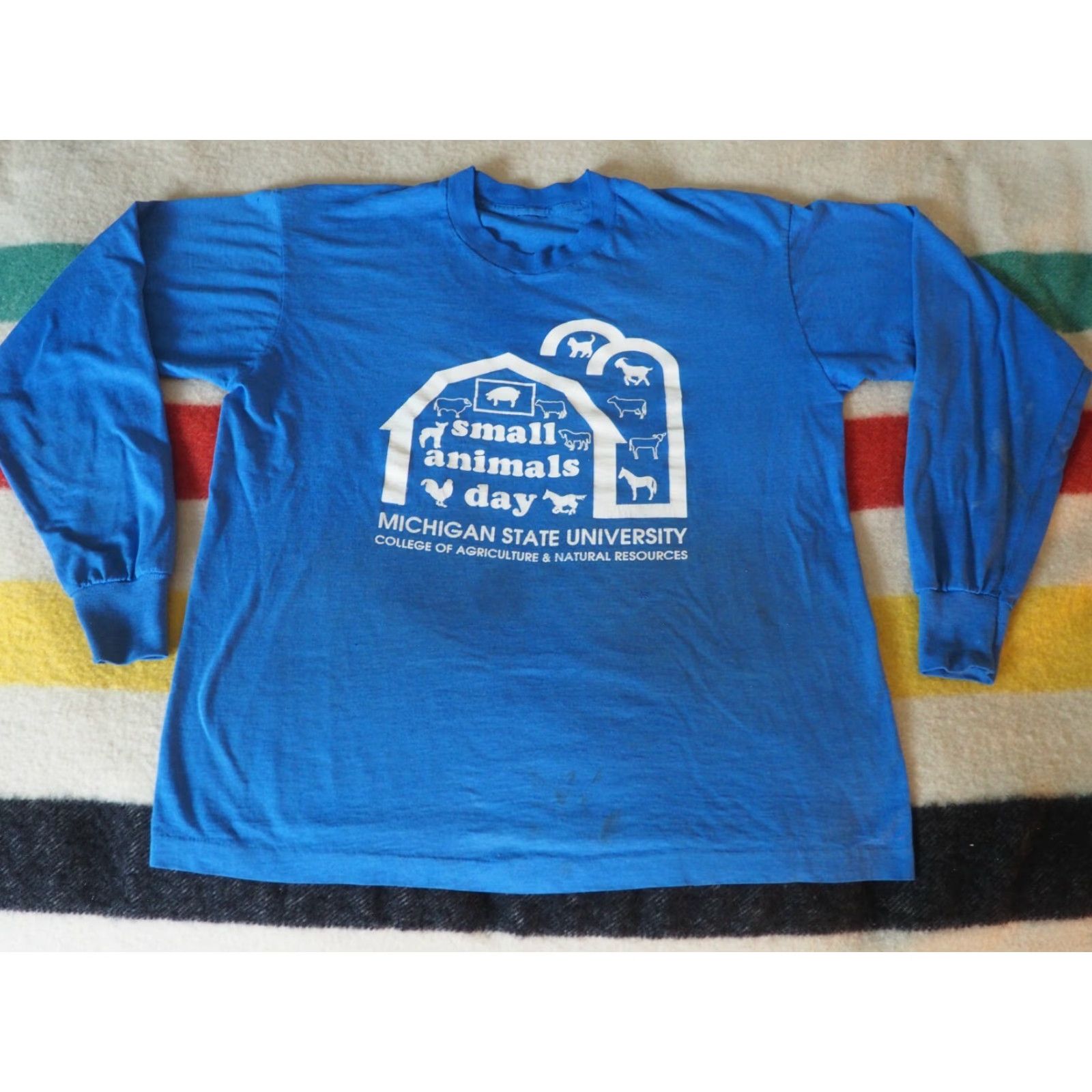 Vintage VTG 80s 90s Michigan State Agriculture Studies Animals Farm Blue LS Tee Shirt XL Men/Womens Unbranded Graphic Cotton Blend Size US XL / EU 56 / 4 - 2 Thumbnail