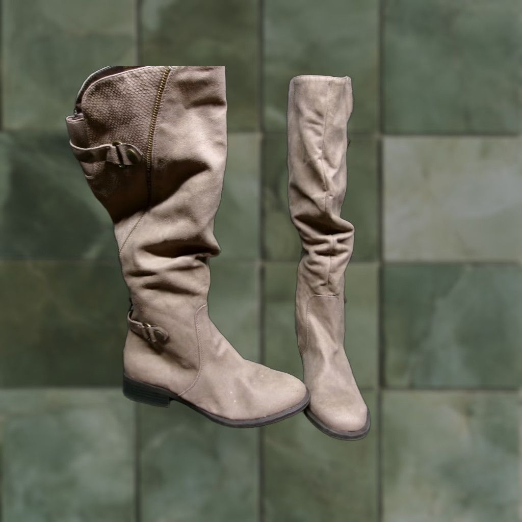 Vintage VINTAGE Women's Tan Leather Tall Calf Length Bootie Boots Size 7 M Round Toe Outdoor Casual Workwear Size US 7 / IT 37 - 1 Thumbnail