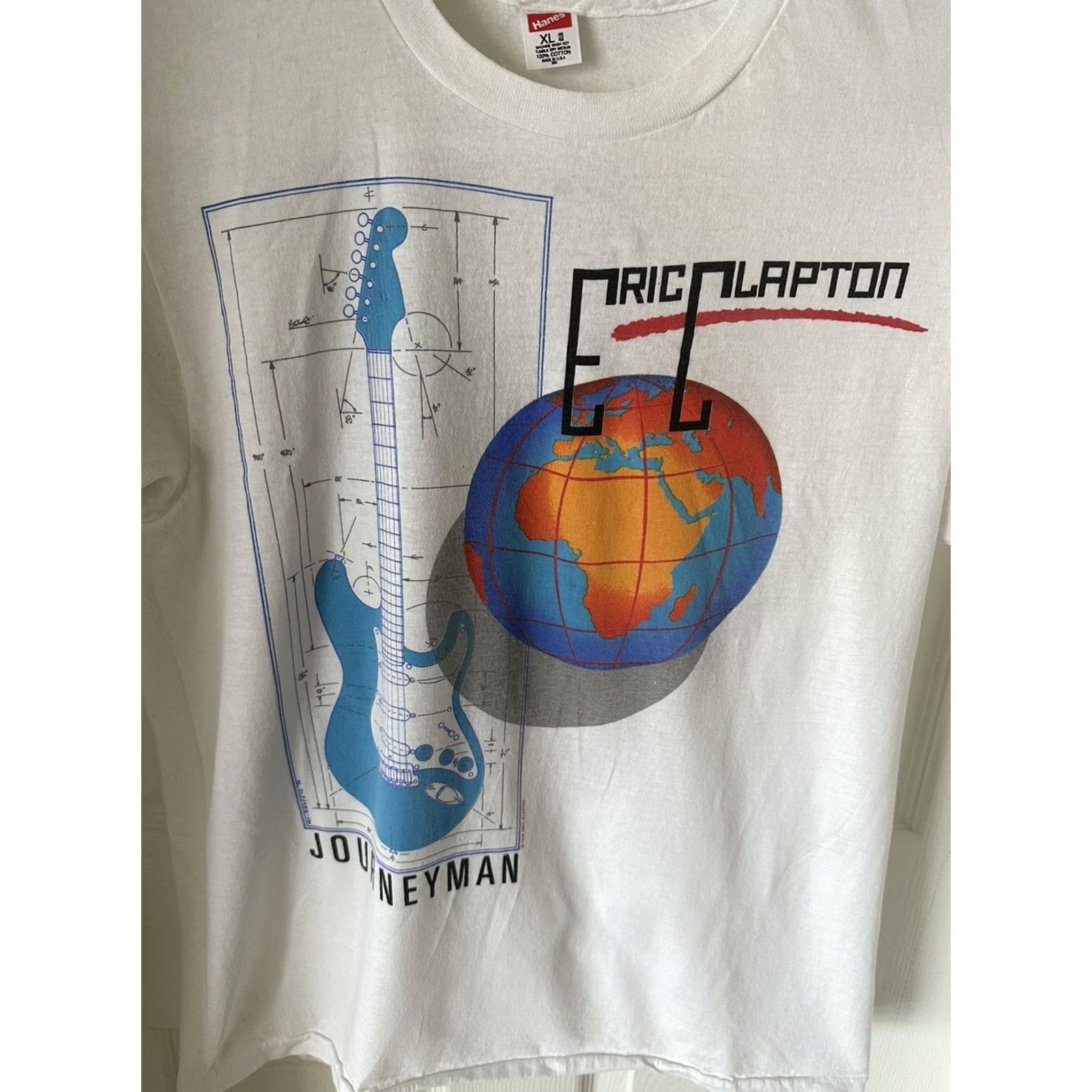 Hanes VINTAGE Eric Clapton Journeyman World Tour Rock T Shirt XL White Hanes 1990s Unisex Adult Graphic Tee Short Sleeve Size US XL / EU 56 / 4 - 3 Thumbnail