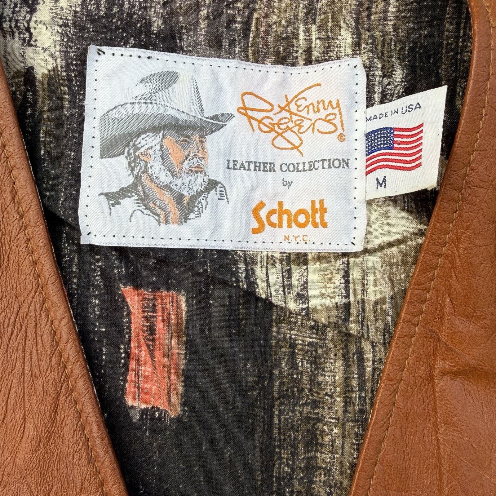 Schott × Vintage Vintage Schott NYC Kenny Rogers Brown Leather Vest Sz M Size US M / EU 48-50 / 2 - 5 Thumbnail