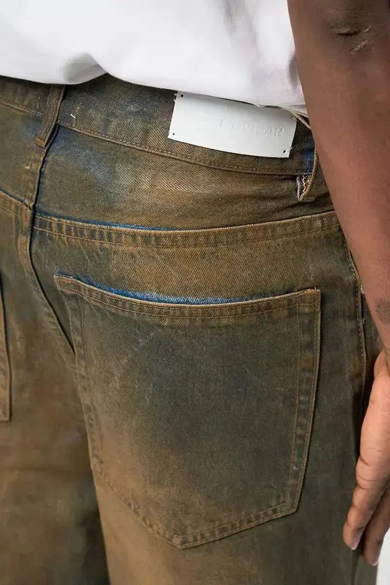 Japanese Brand Oil Wax Distressed Mud Coated Brown Design Jeans Size US 32 / EU 48 - 6 Thumbnail