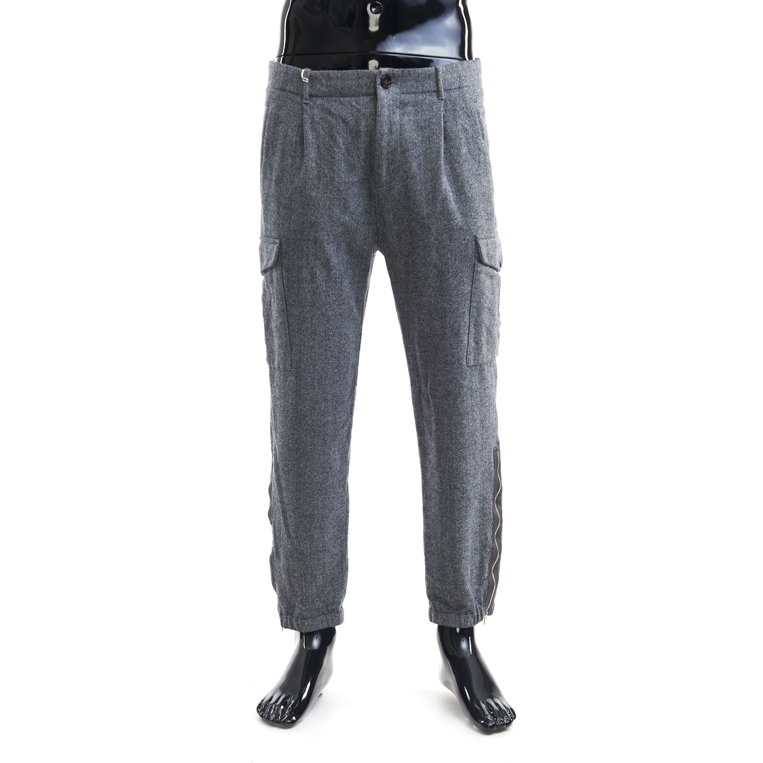 Brunello Cucinelli Cargo Pants In Grey Virgin Wool Herringbone Size US 32 / EU 48 - 1 Thumbnail