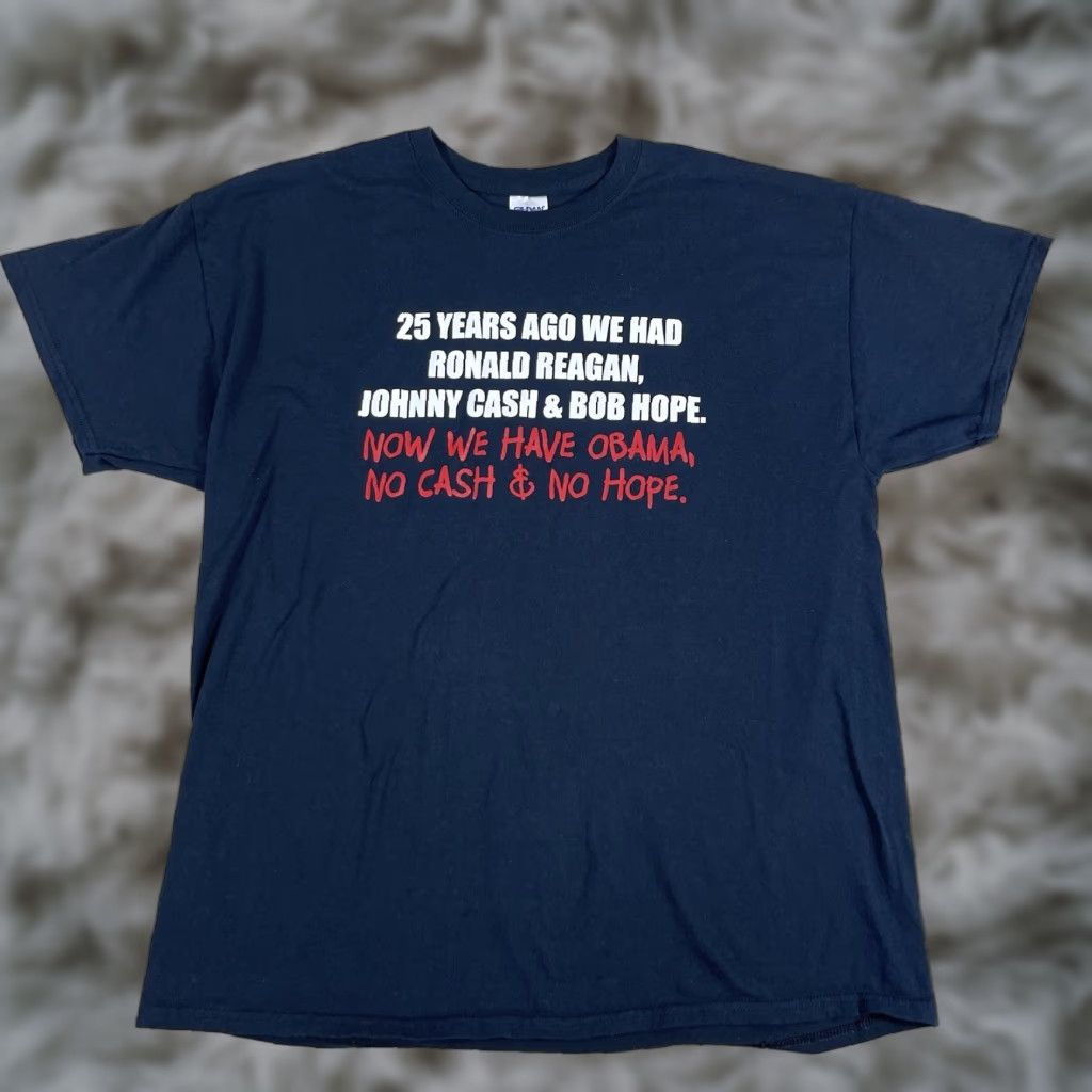 Gildan VINTAGE Anti Obama Political T-Shirt Mens XL Black Y2K Ronald Reagan Parody USA T-Shirt Mens XL Black USA Reagan Parody Y2K Vintage USA Size US XL / EU 56 / 4 - 1 Thumbnail