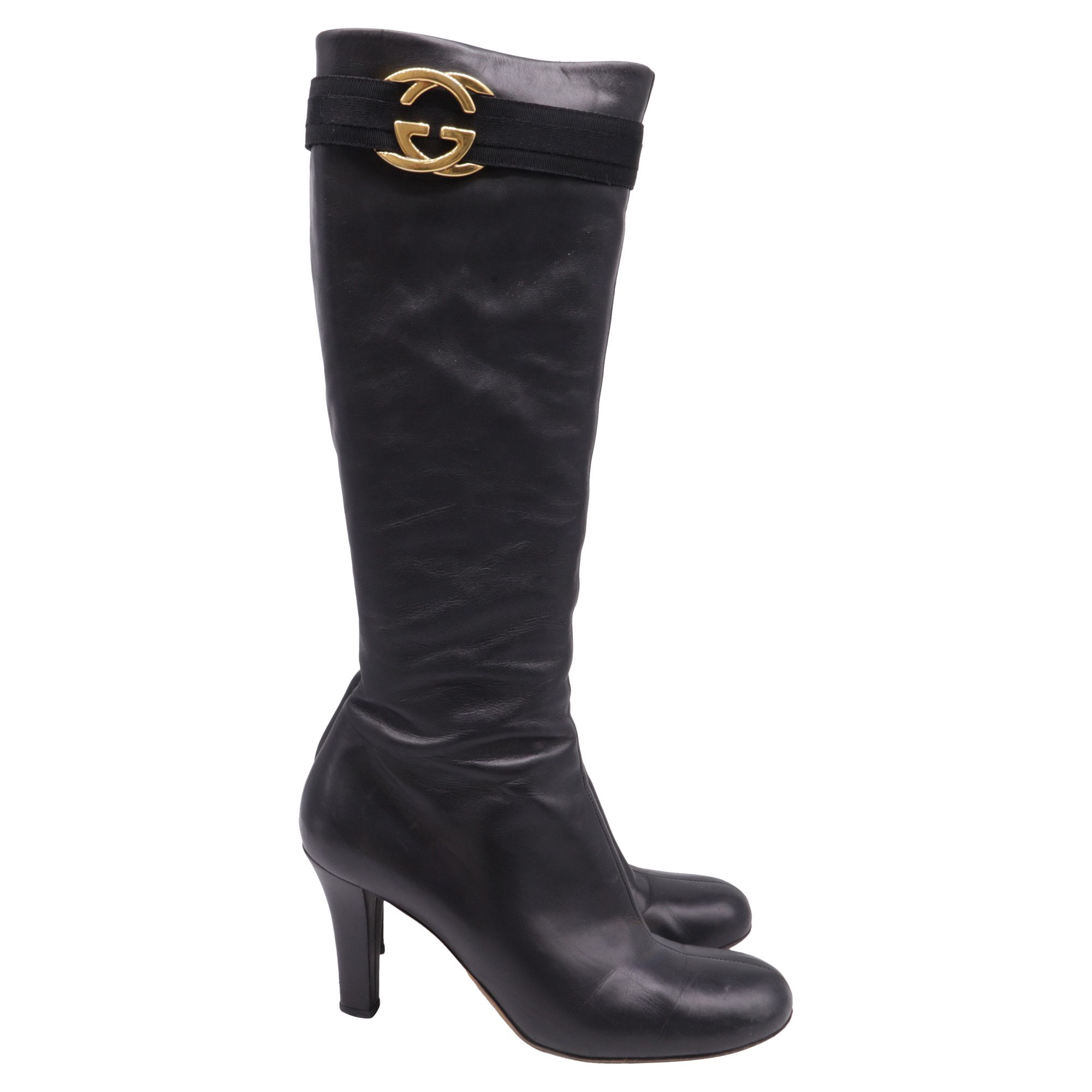 Gucci Gucci Interlocking G Heeled Knee-High Boots in Black Leather Size US 10 / IT 40 - 1 Thumbnail