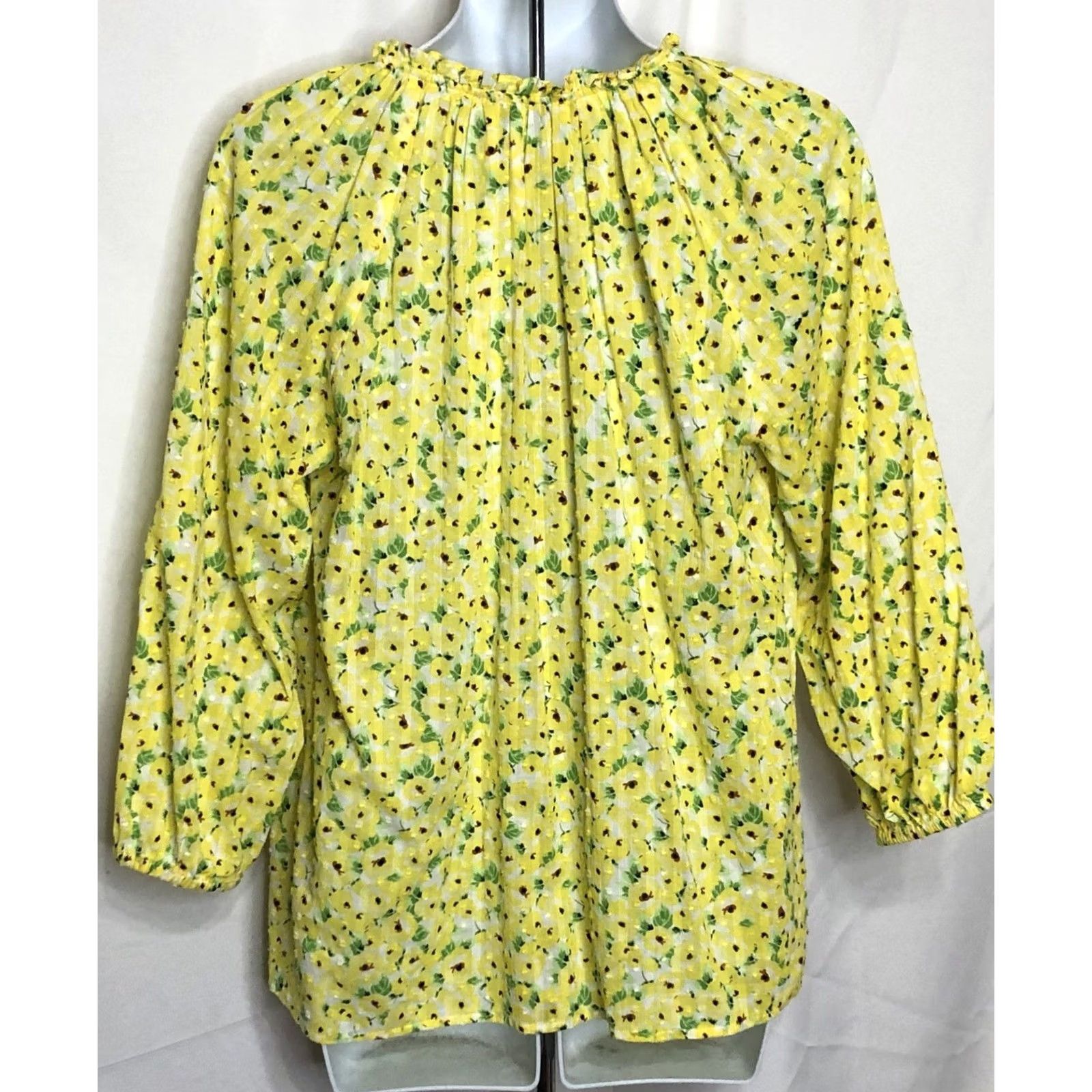 Ann Taylor Ann Taylor top yellow floral keyhole 3/4 sleeve Shirt Women PM Yellow Floral Keyhole 3/4 Sleeve Casual Workwear Button-Up Cotton Size M / US 6-8 / IT 42-44 - 3 Thumbnail